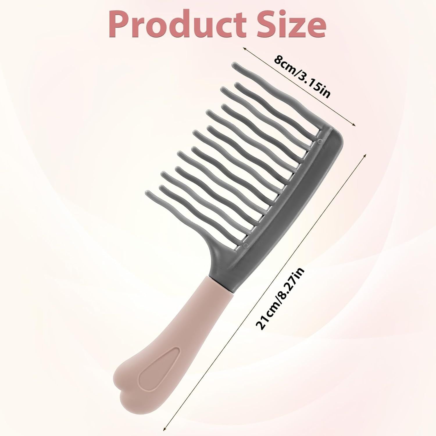 Wide Tooth Comb for Curls, Curly Hair Comb with Double Row Wavy Tooth for Curls Wavy Thick Long Wet Dry Hairs, Detangler Hairs Brush Large Teeth Shower for Women Girl Grey