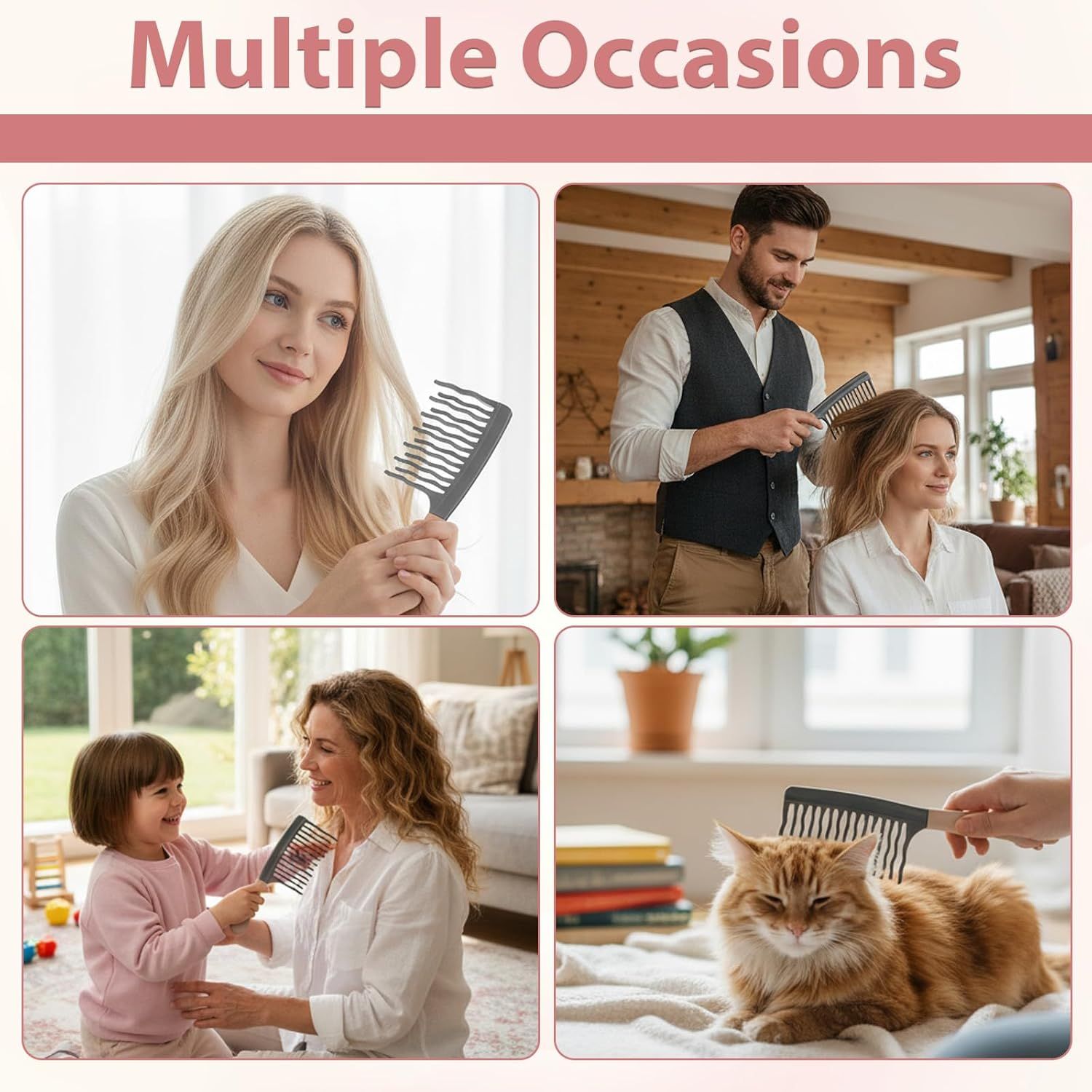 Wide Tooth Comb for Curls, Curly Hair Comb with Double Row Wavy Tooth for Curls Wavy Thick Long Wet Dry Hairs, Detangler Hairs Brush Large Teeth Shower for Women Girl Grey