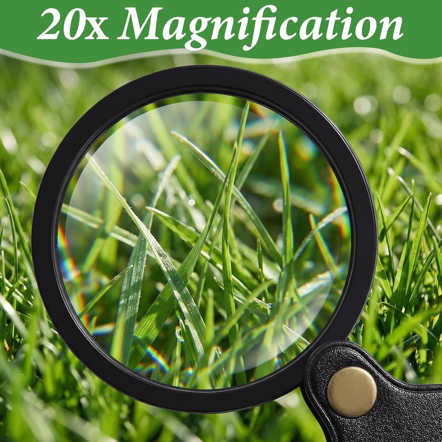 20X Pocket Magnifier, Pocket Jewelry Magnifying Glass, Rotating and Folding Small Magnifying Glass for Seniors Student Reading, Inspection, Coin, Jewelry or Exploring Black, Boxed