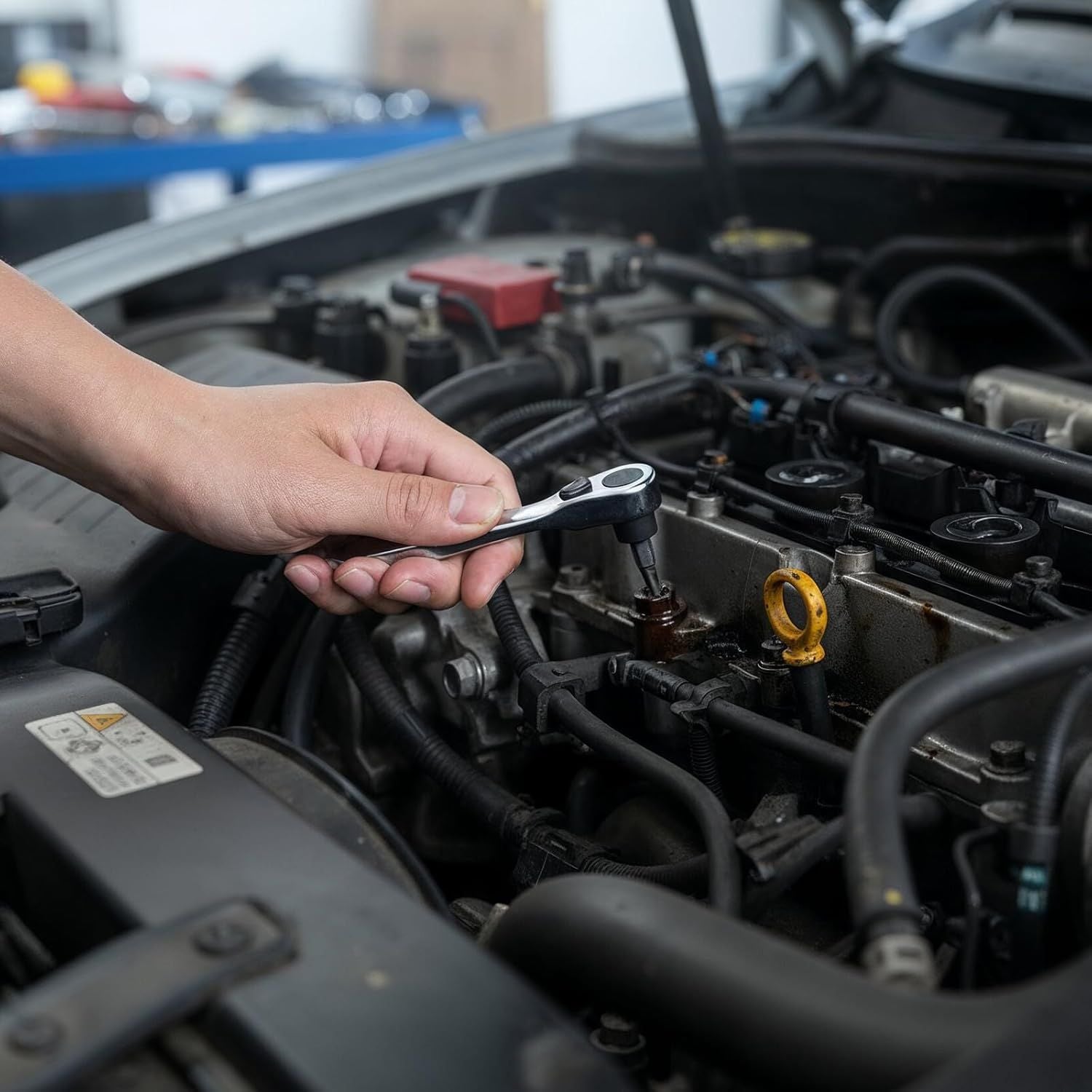 Mini 1/4 Ratchet Wrench, Reversible Stubby Ratchet, Oval Head Socket Wrench, Steel Quarter Inch Compact Socket Wrenches for Tight Spaces