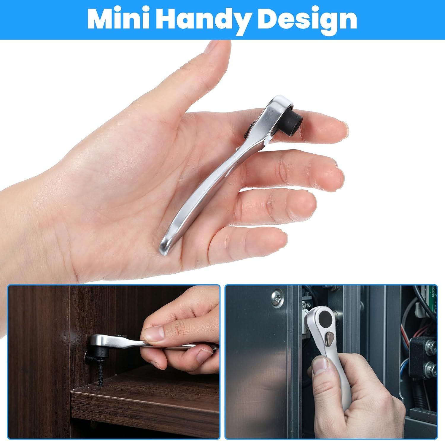 Mini 1/4 Ratchet Wrench, Reversible Stubby Ratchet, Oval Head Socket Wrench, Steel Quarter Inch Compact Socket Wrenches for Tight Spaces