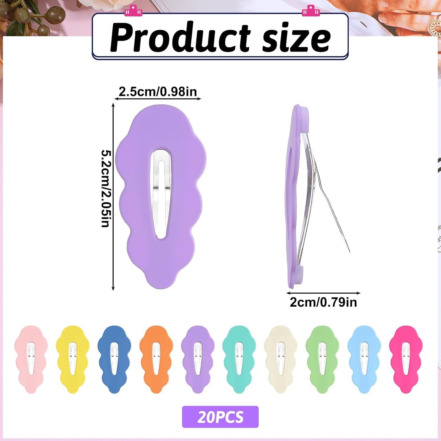 20Pcs Candy Colored Snap Hair Clips for Girl, Cute Hair Clips for Infant Fine Hairs 2 Inch, Non Slip Barrettes Hairpin Accessories for Baby Girl Teens Toddler Kids