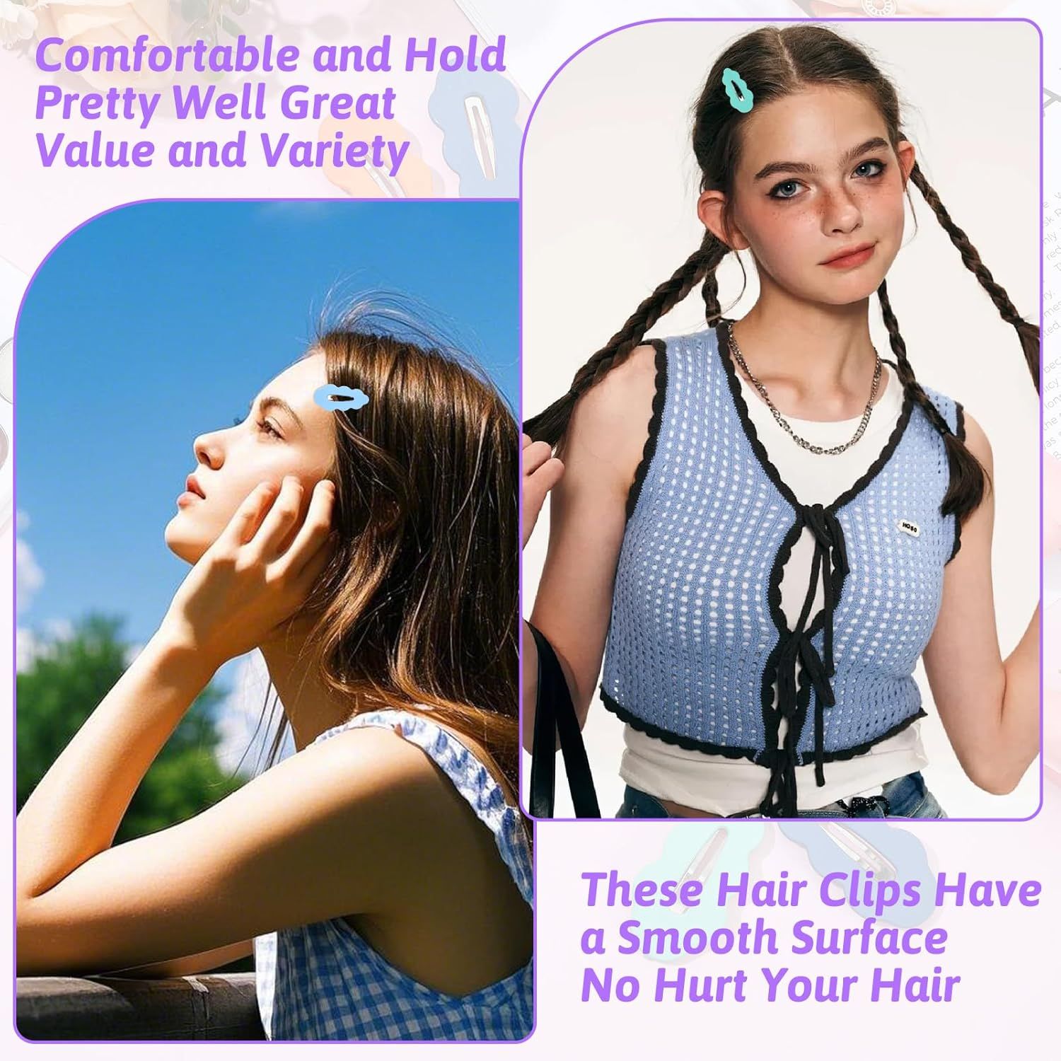 20Pcs Candy Colored Snap Hair Clips for Girl, Cute Hair Clips for Infant Fine Hairs 2 Inch, Non Slip Barrettes Hairpin Accessories for Baby Girl Teens Toddler Kids