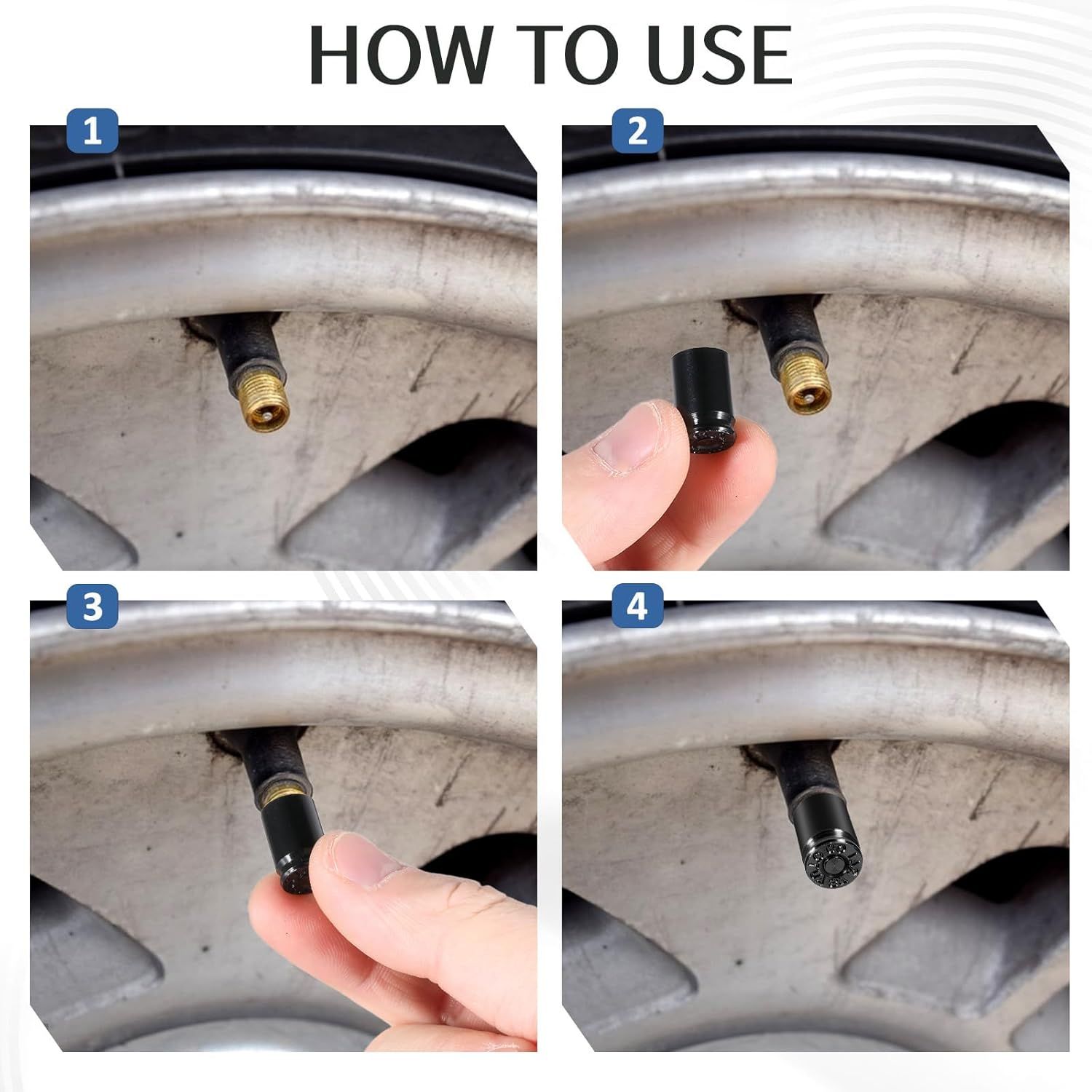 6 Pcs Bullet Tire Valve Stem Caps, Aluminum Alloy Car Tire Valve Caps, Universal Tire Air Cap for Cars, SUV, Trucks, Bikes, Motorcycles, Bicycles Black