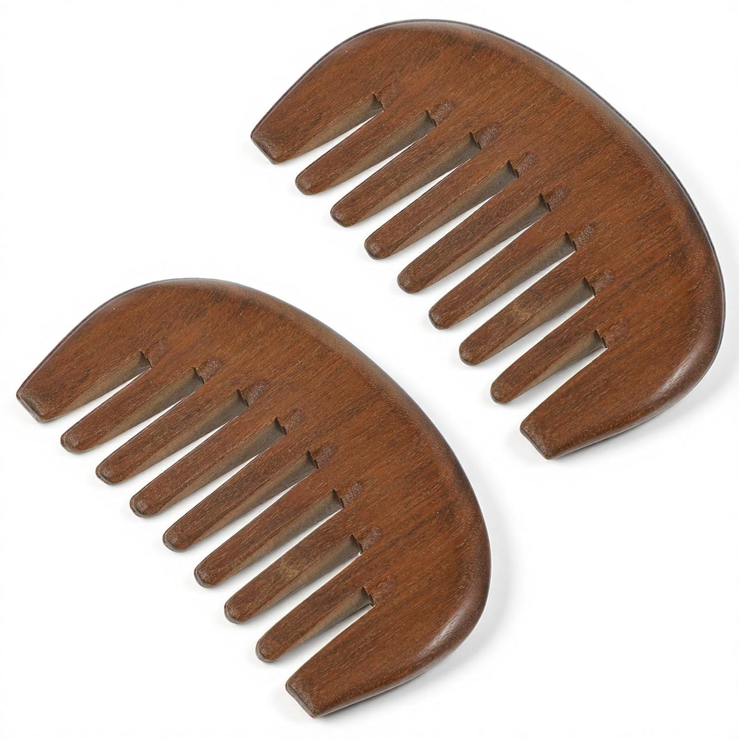 Matwses 2 Pcs Natural Wooden Hair Comb, Wooden Wide Tooth Comb, Vintage Wood Scalp Massage Combs for Women and Men Detangling 3.86×2.17in