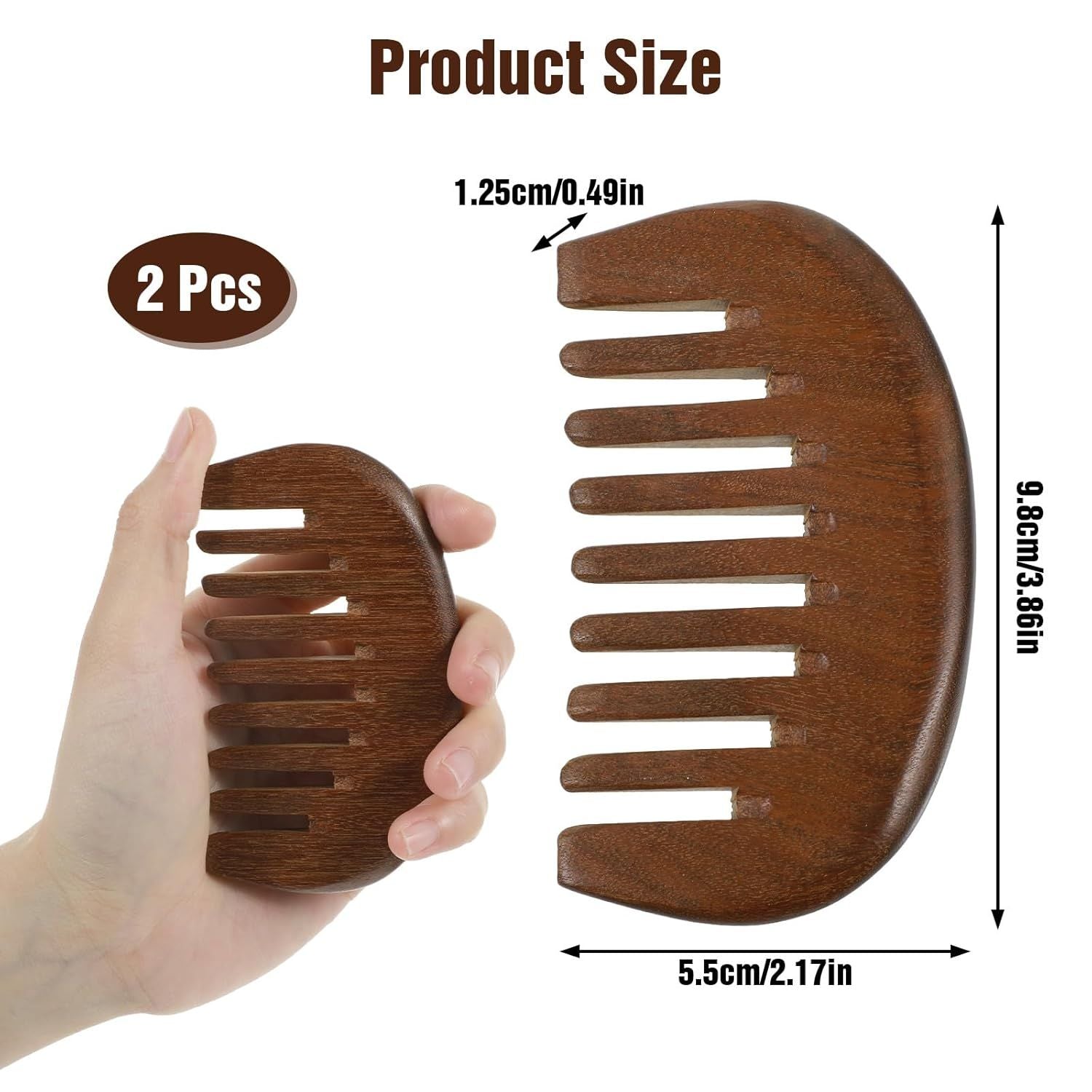 Matwses 2 Pcs Natural Wooden Hair Comb, Wooden Wide Tooth Comb, Vintage Wood Scalp Massage Combs for Women and Men Detangling 3.86×2.17in