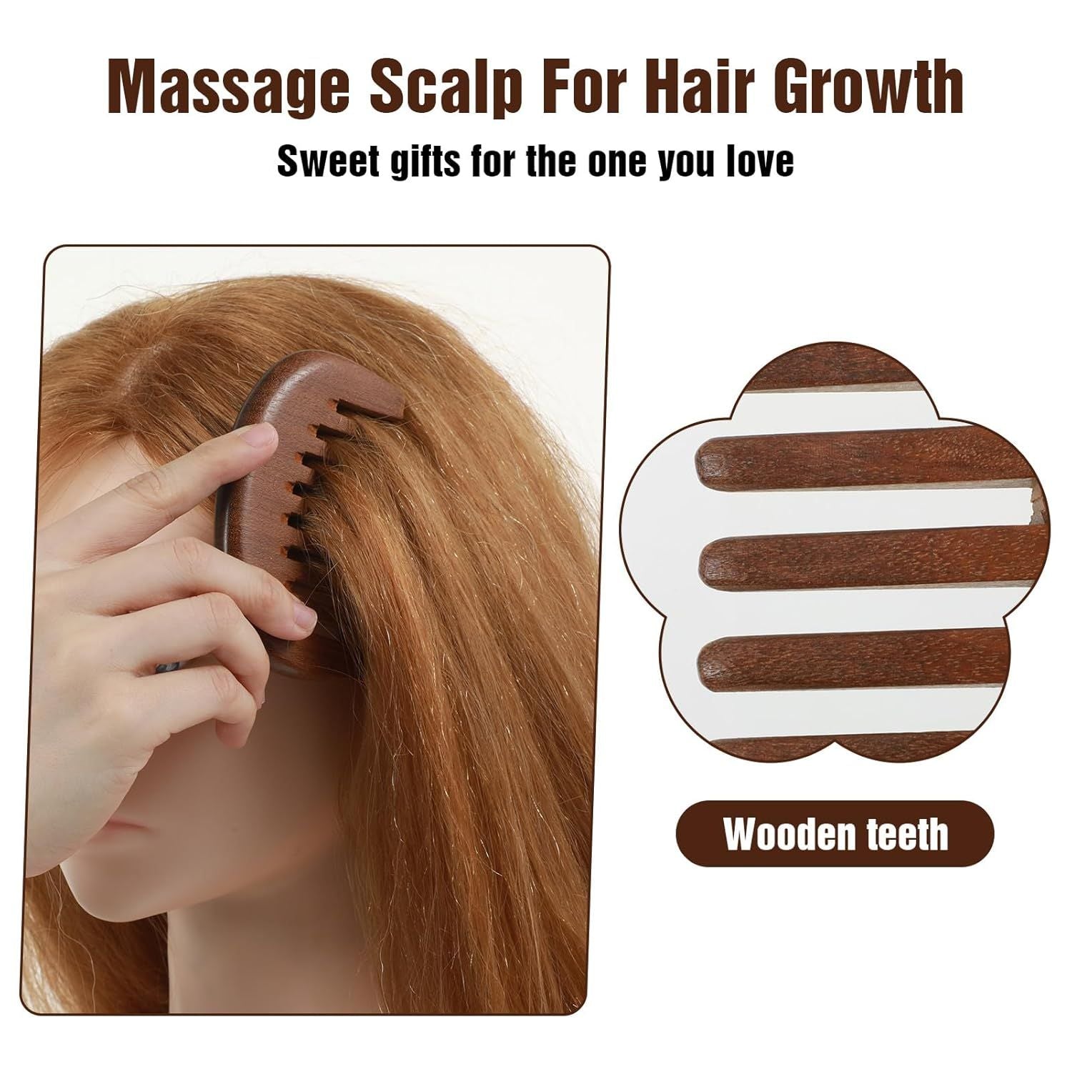 Matwses 2 Pcs Natural Wooden Hair Comb, Wooden Wide Tooth Comb, Vintage Wood Scalp Massage Combs for Women and Men Detangling 3.86×2.17in