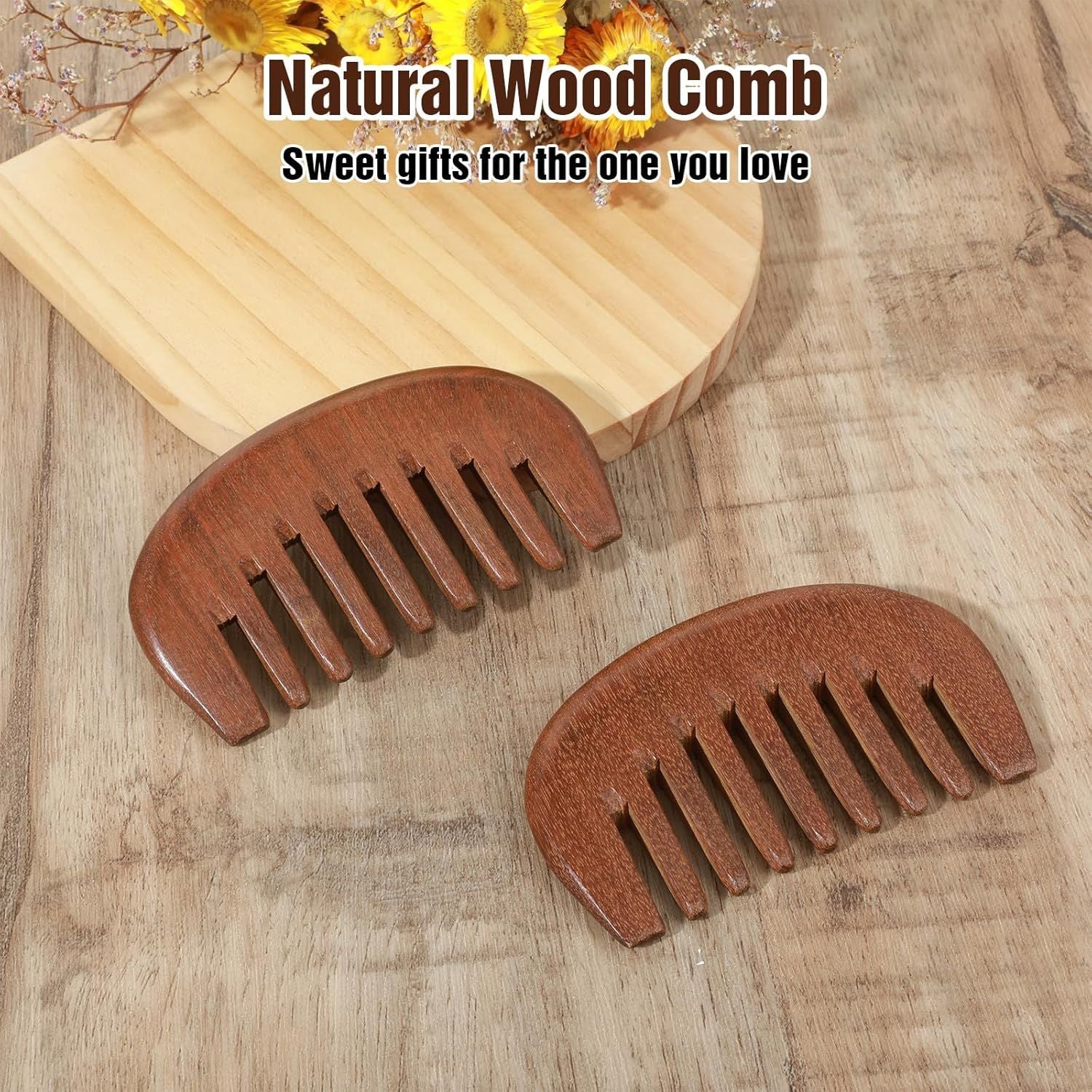 Matwses 2 Pcs Natural Wooden Hair Comb, Wooden Wide Tooth Comb, Vintage Wood Scalp Massage Combs for Women and Men Detangling 3.86×2.17in