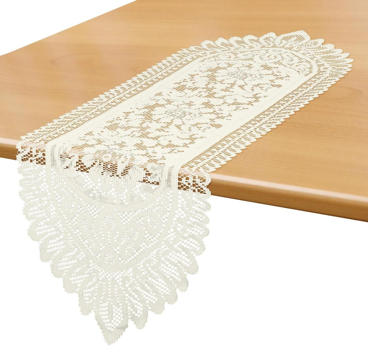 1 Pc Doilies for Tables Dresser, Crochet Lace Table Runner, Boho Cotton Desk Runner Dresser Cover Top, Vintage Table Cloth, Scarf for Bedrooms Furniture Beige White, 45.67x13.39in