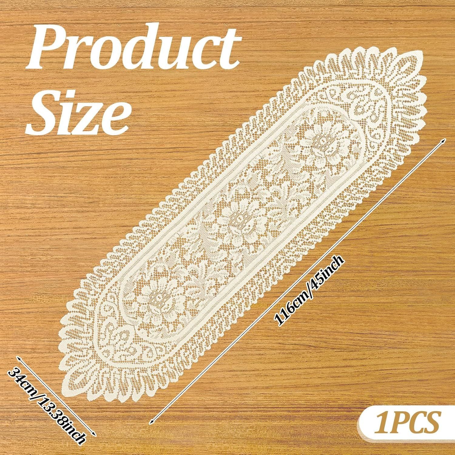 1 Pc Doilies for Tables Dresser, Crochet Lace Table Runner, Boho Cotton Desk Runner Dresser Cover Top, Vintage Table Cloth, Scarf for Bedrooms Furniture Beige White, 45.67x13.39in
