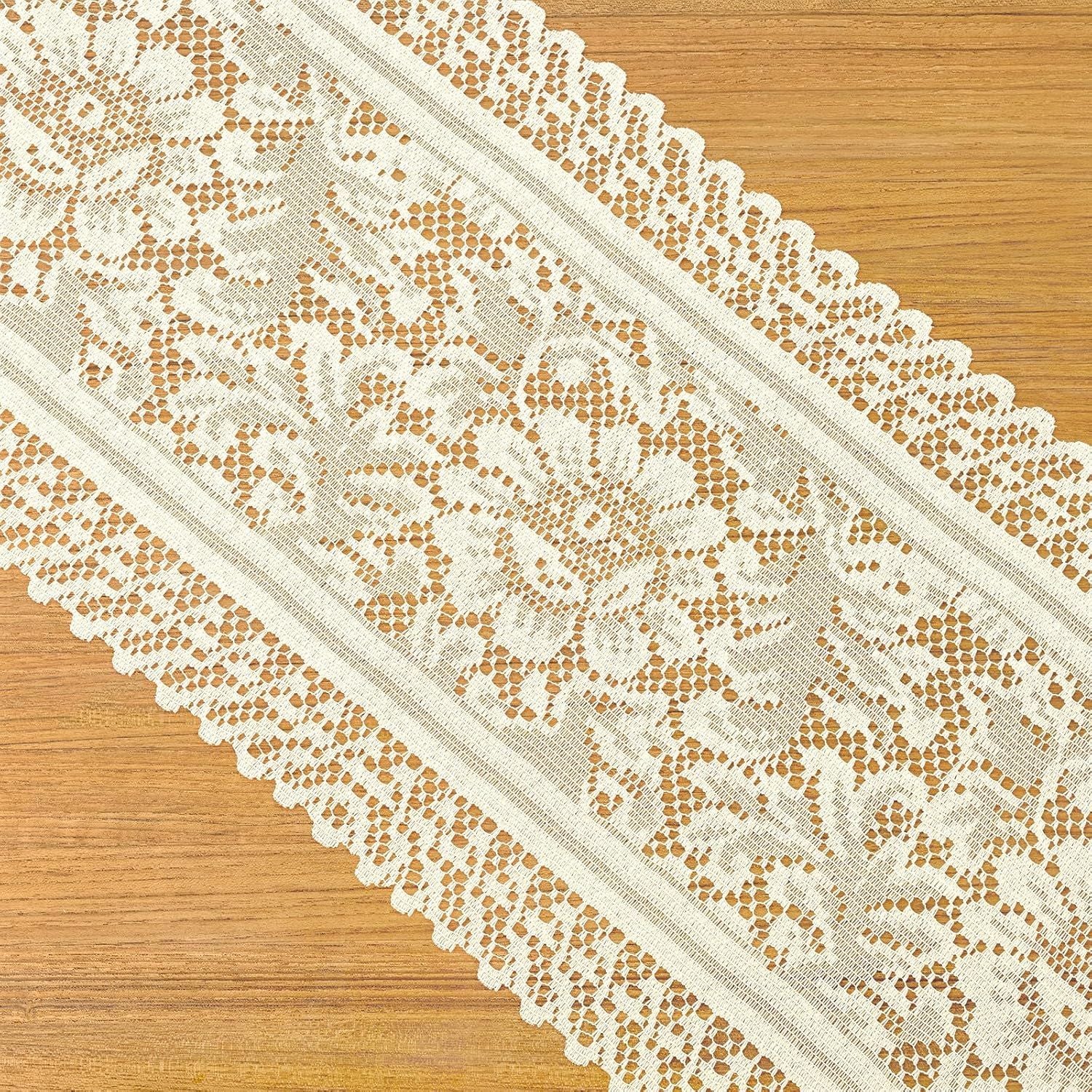 1 Pc Doilies for Tables Dresser, Crochet Lace Table Runner, Boho Cotton Desk Runner Dresser Cover Top, Vintage Table Cloth, Scarf for Bedrooms Furniture Beige White, 45.67x13.39in