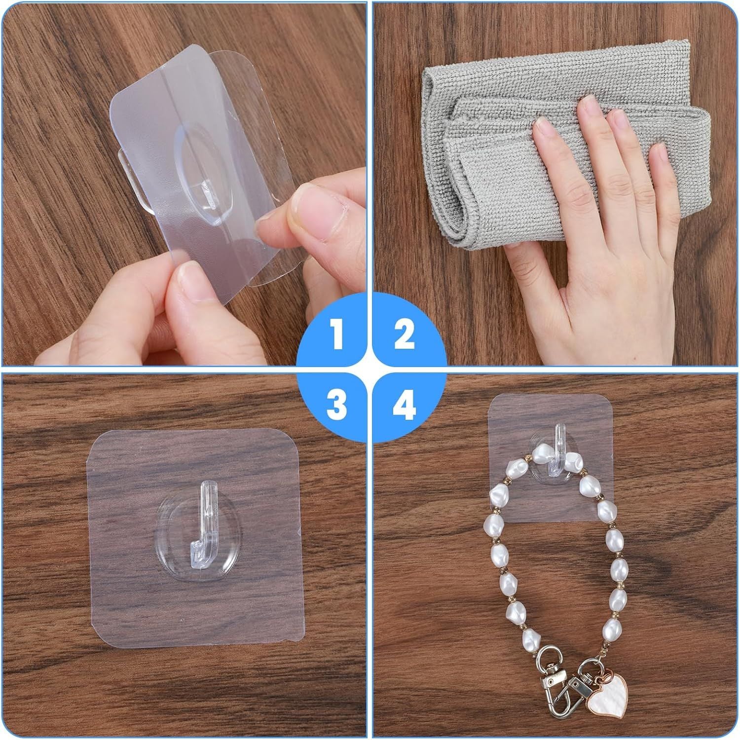 20PCS Self Adhesive Hooks for Hanging, Wall Hooks Transparent Waterproof Sticky Hook for Keys, Bathroom, Shower, Outdoor, Kitchen, Door, Home Improvement, Utility