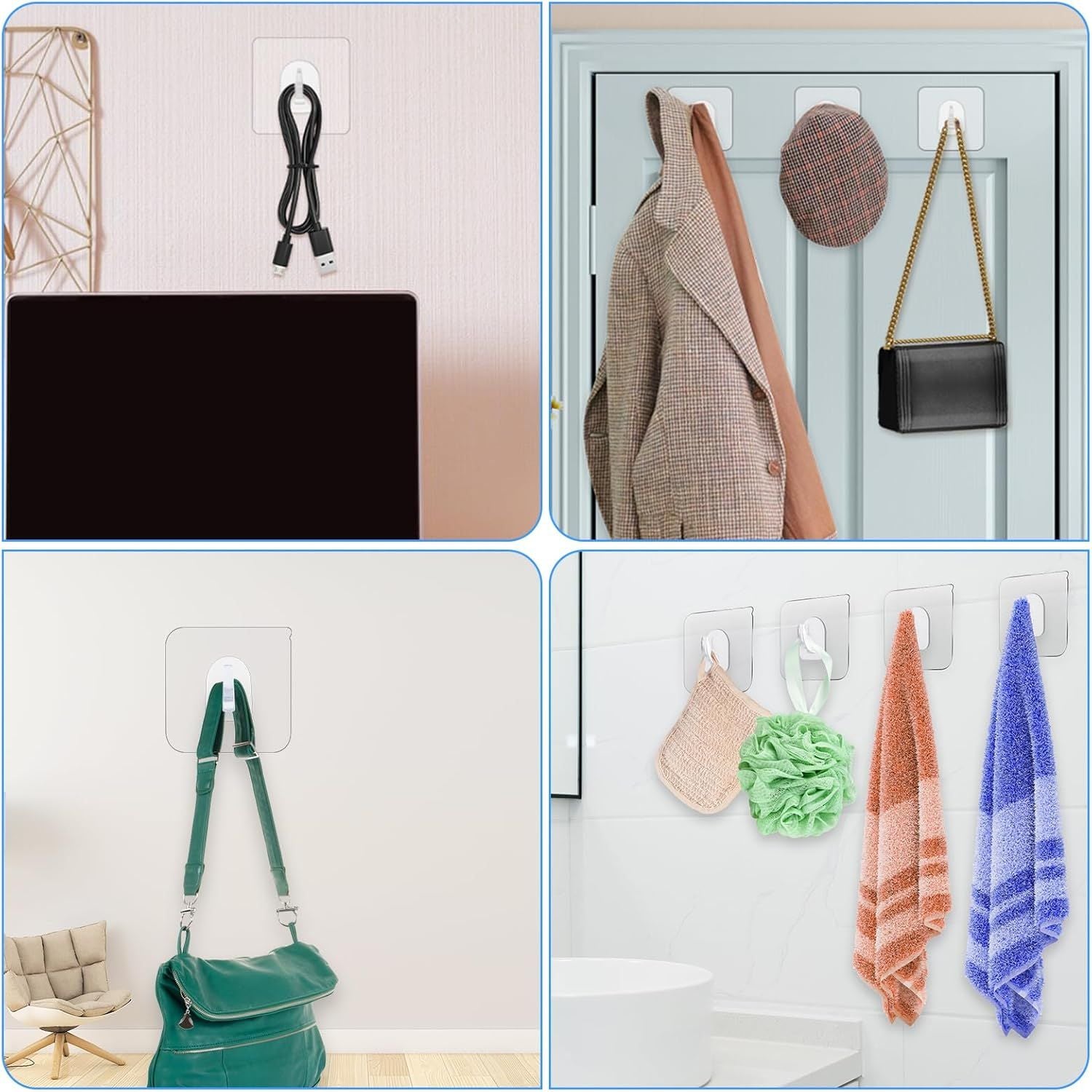 20PCS Self Adhesive Hooks for Hanging, Wall Hooks Transparent Waterproof Sticky Hook for Keys, Bathroom, Shower, Outdoor, Kitchen, Door, Home Improvement, Utility