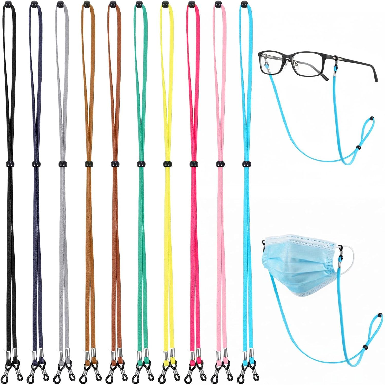 10 Pcs Adjustable Eye Glasses Holders Around Neck, Eyeglasses Straps, Sunglass Glasses Chain, Eyeglass Lanyard for Women Men & Kids Colorful