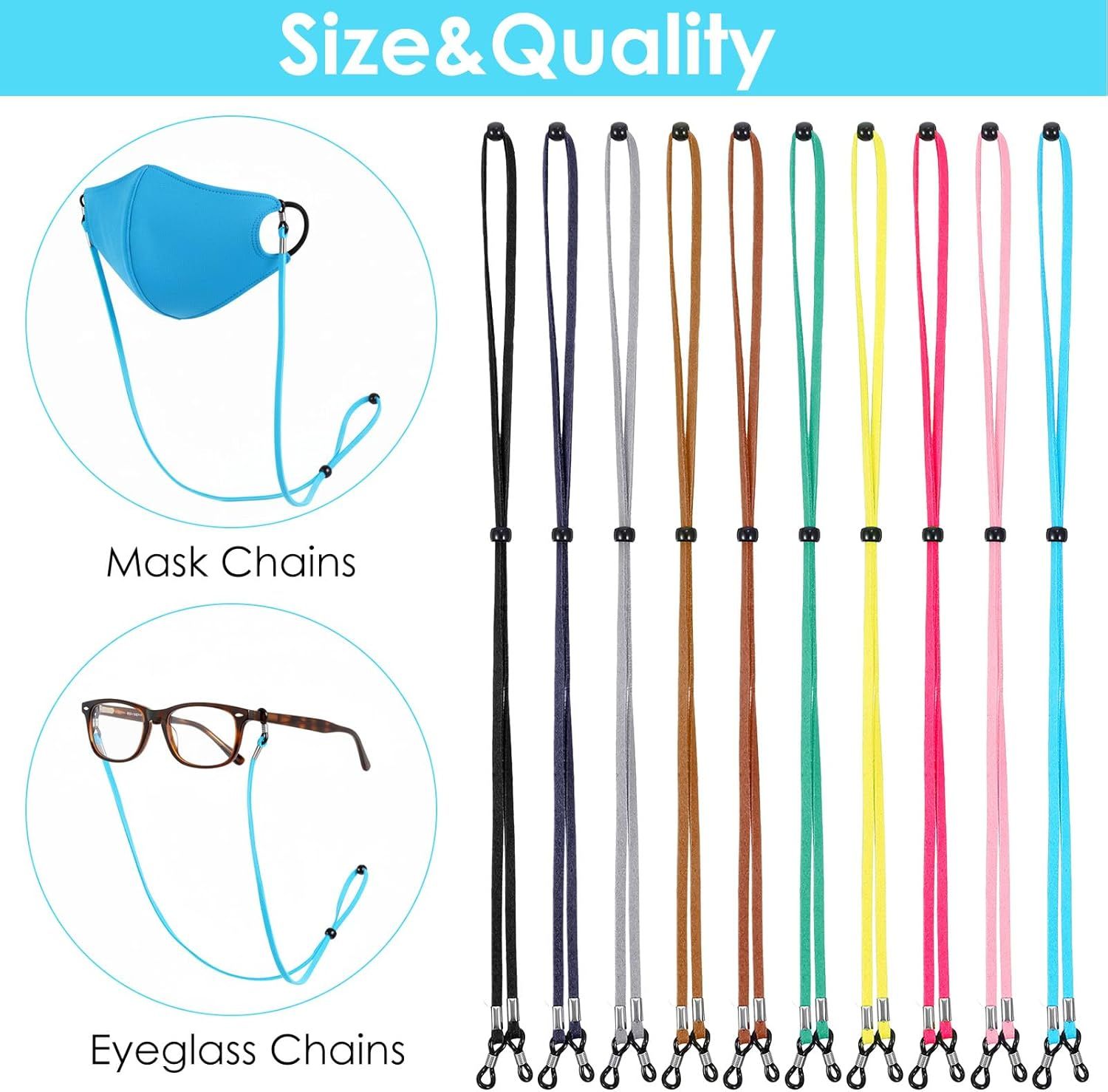 10 Pcs Adjustable Eye Glasses Holders Around Neck, Eyeglasses Straps, Sunglass Glasses Chain, Eyeglass Lanyard for Women Men & Kids Colorful