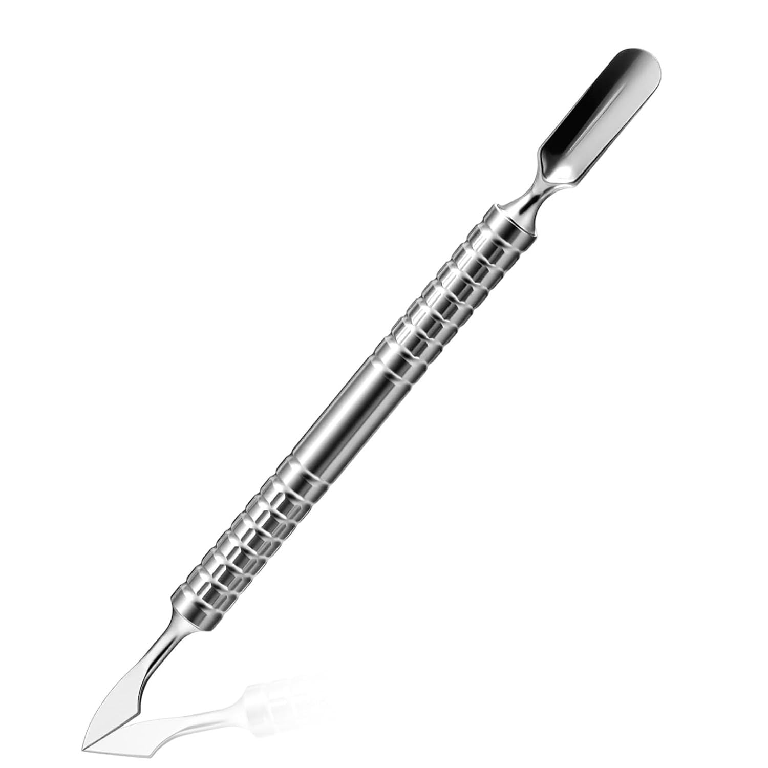 Dual Head Nail Cuticle Pusher Tool, Nail Scraper Stainless Steel Curved & Chisel Edge for Women Home Manicure Pedicure Tools Professional Tool for Cuticle Work Silver