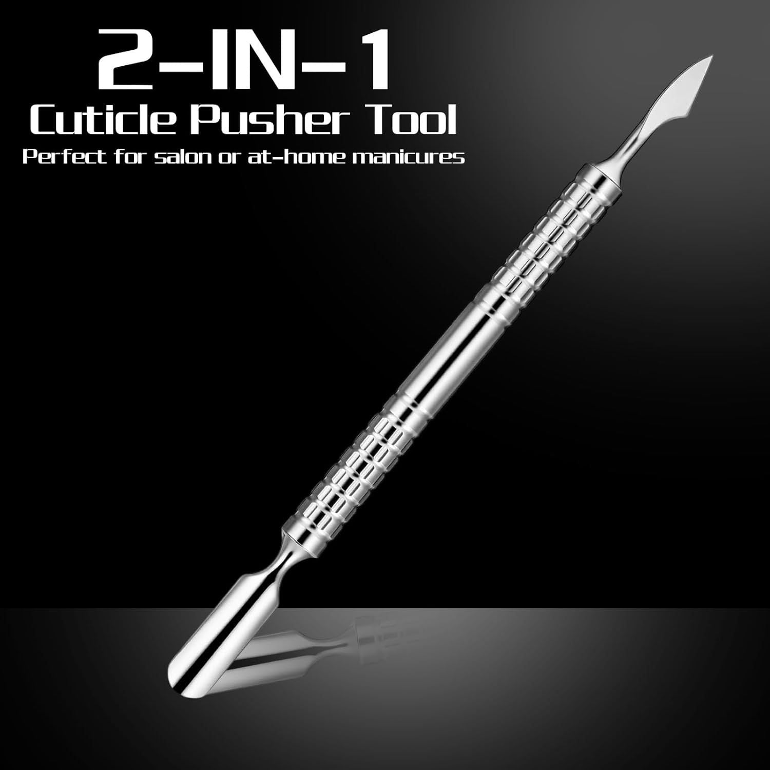 Dual Head Nail Cuticle Pusher Tool, Nail Scraper Stainless Steel Curved & Chisel Edge for Women Home Manicure Pedicure Tools Professional Tool for Cuticle Work Silver