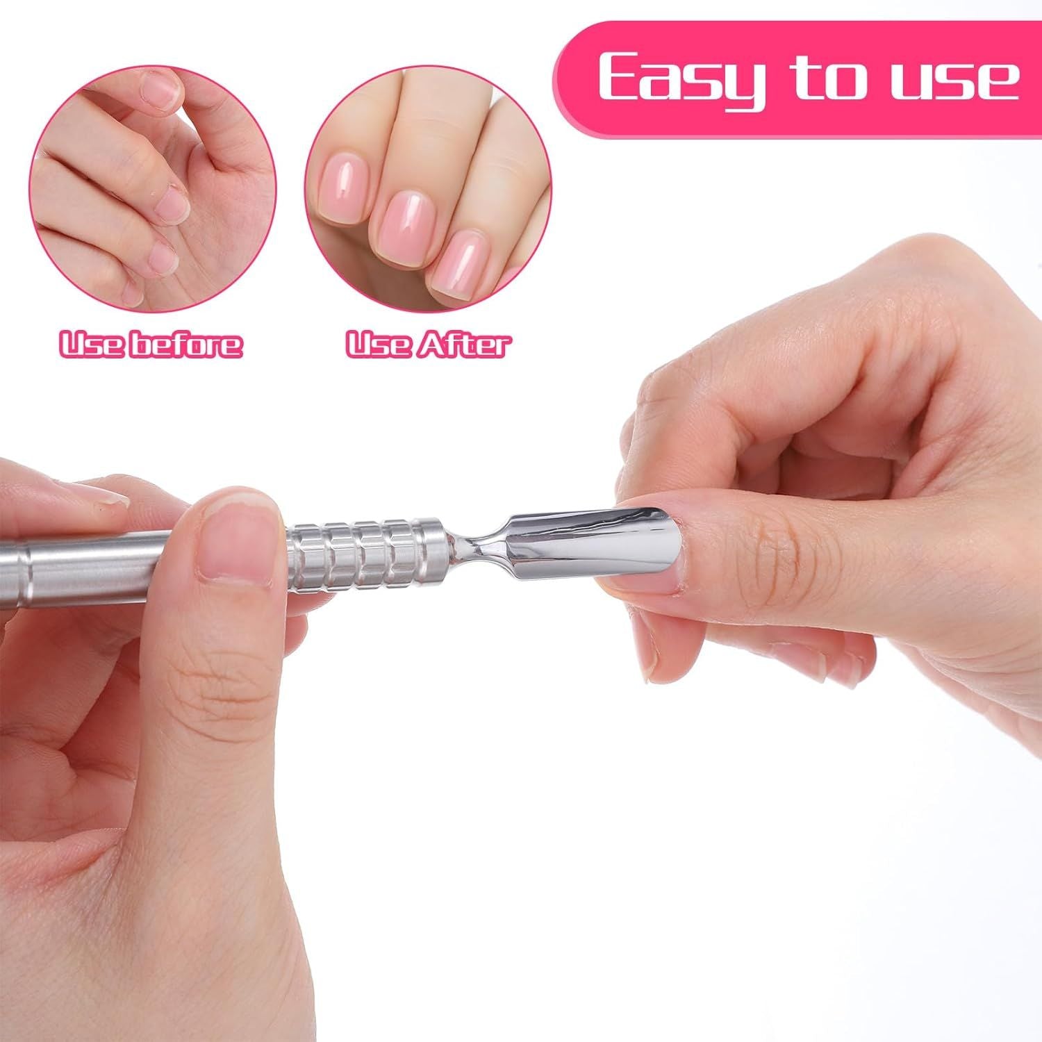 Dual Head Nail Cuticle Pusher Tool, Nail Scraper Stainless Steel Curved & Chisel Edge for Women Home Manicure Pedicure Tools Professional Tool for Cuticle Work Silver