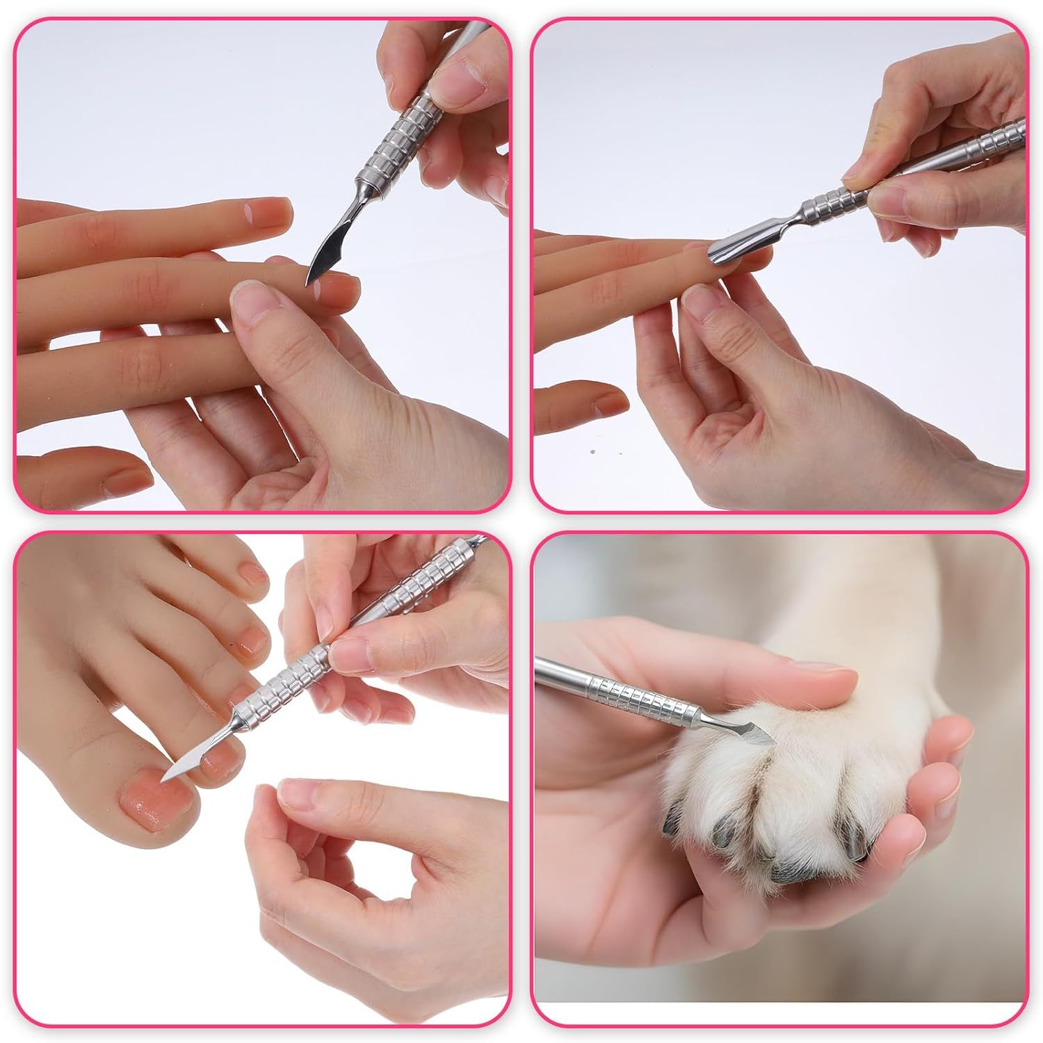 Dual Head Nail Cuticle Pusher Tool, Nail Scraper Stainless Steel Curved & Chisel Edge for Women Home Manicure Pedicure Tools Professional Tool for Cuticle Work Silver