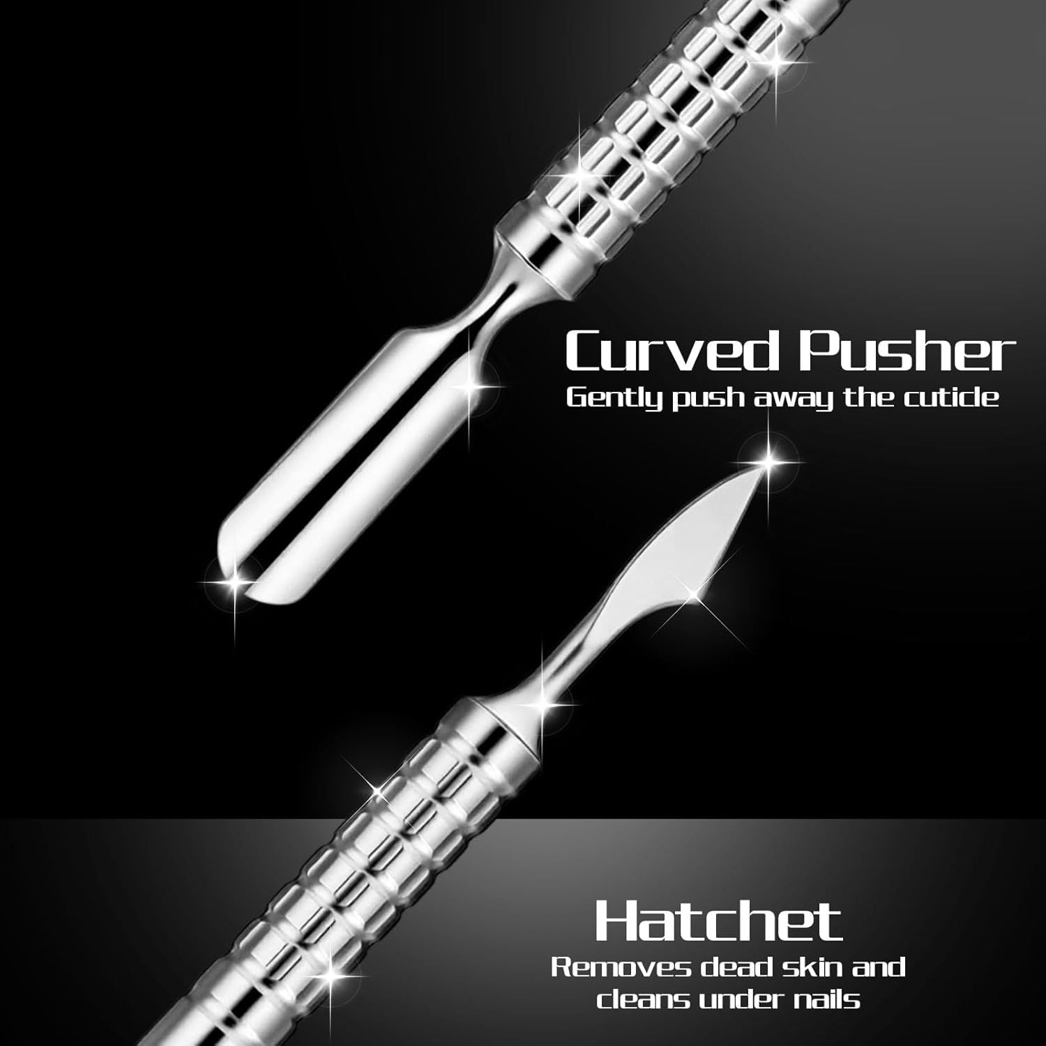Dual Head Nail Cuticle Pusher Tool, Nail Scraper Stainless Steel Curved & Chisel Edge for Women Home Manicure Pedicure Tools Professional Tool for Cuticle Work Silver
