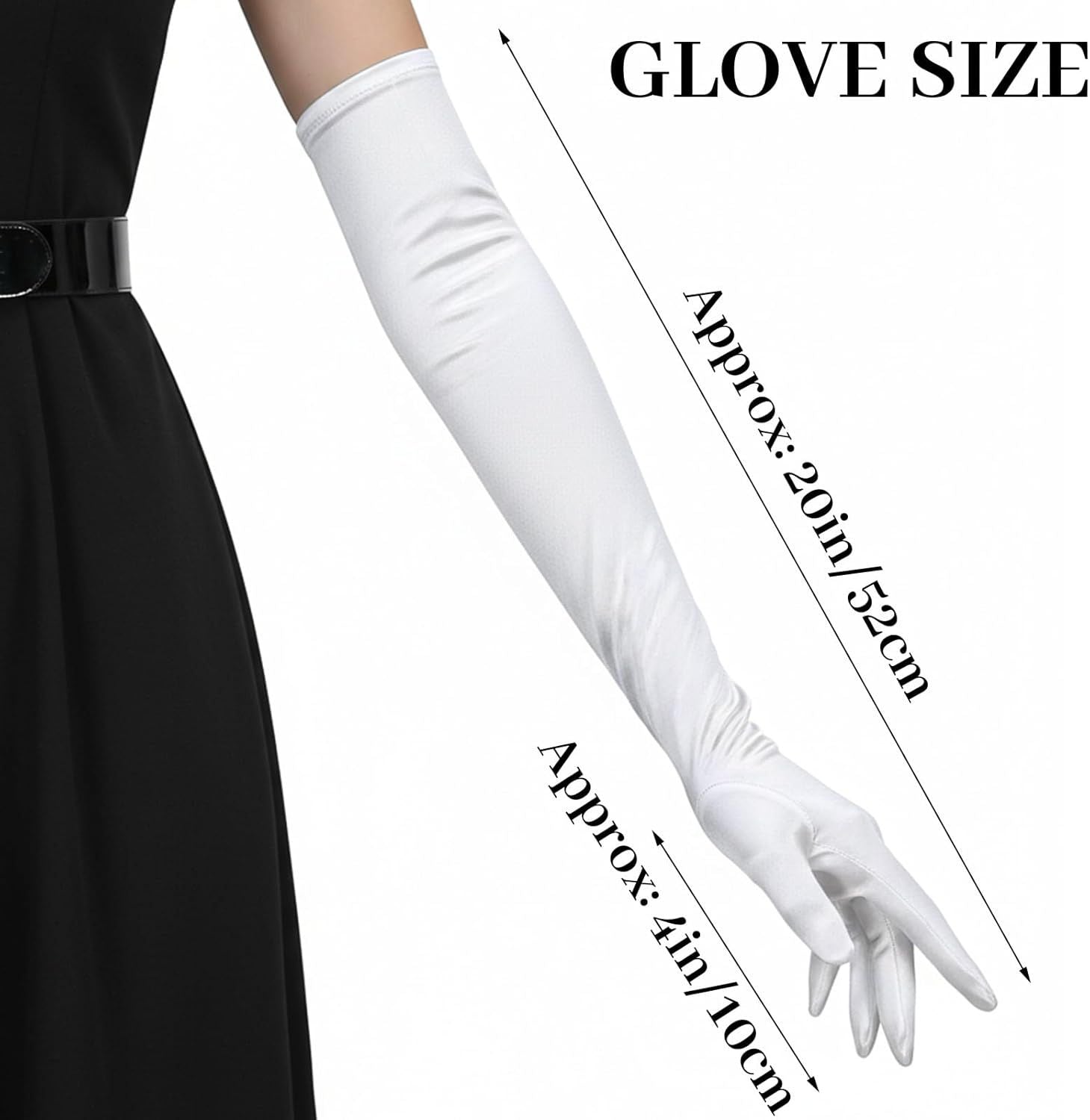 1 Pairs Women Long Gloves with Satin, White Opera Glove Elbow Length for Wedding 1920s Opera Tea Party Costumes Bridal Evening Dress up 20 Inch
