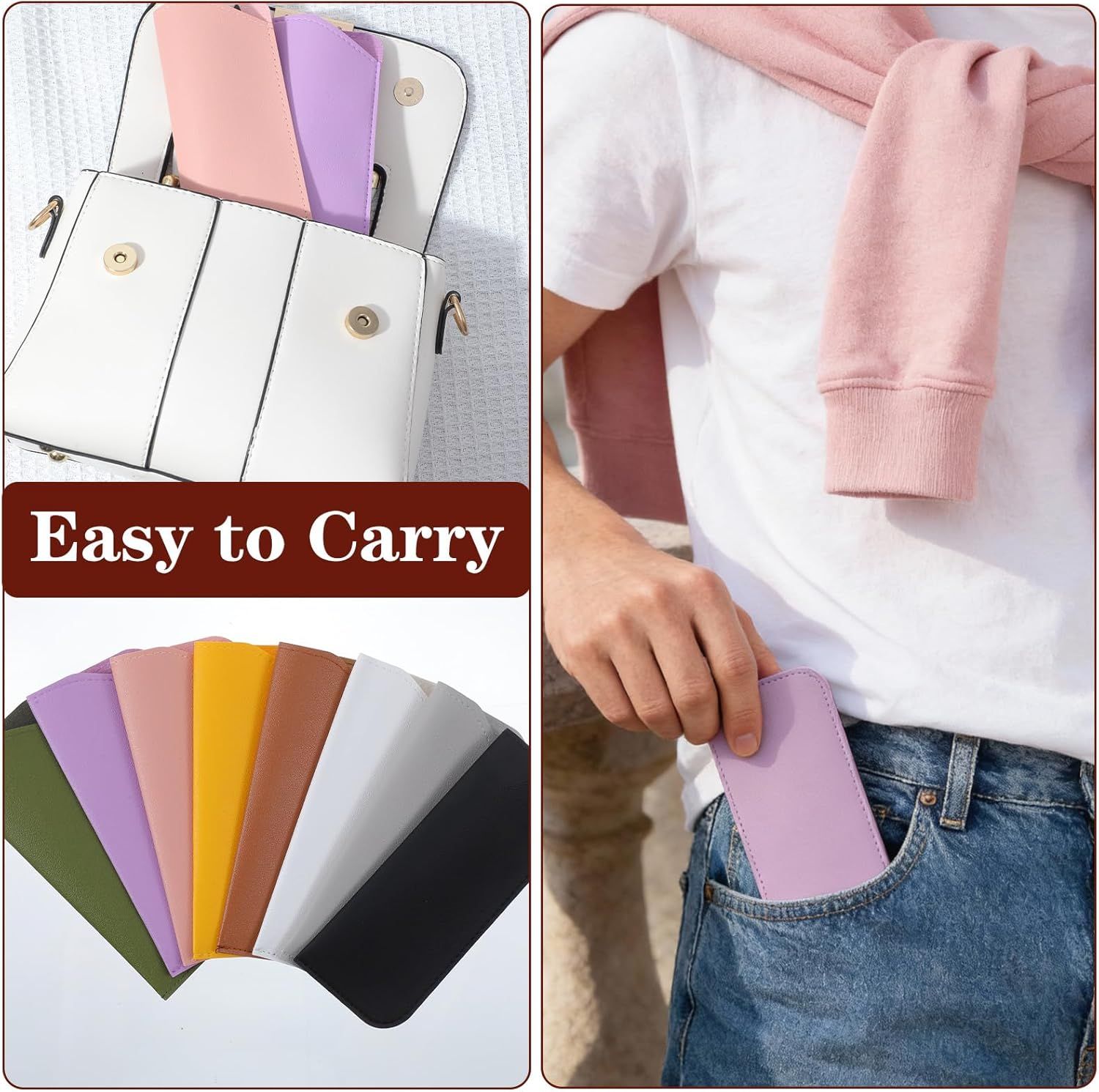 8 Pack Soft Glasses Case, 6.89 X 2.95 Inch Soft Leather Glasses Pouch, Portable Thin Eyeglasses Case for Women Men Travelling Reading