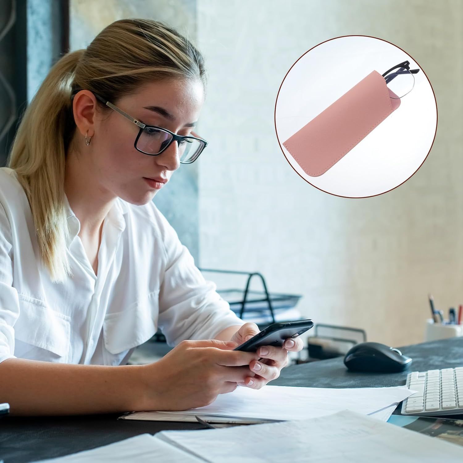 8 Pack Soft Glasses Case, 6.89 X 2.95 Inch Soft Leather Glasses Pouch, Portable Thin Eyeglasses Case for Women Men Travelling Reading