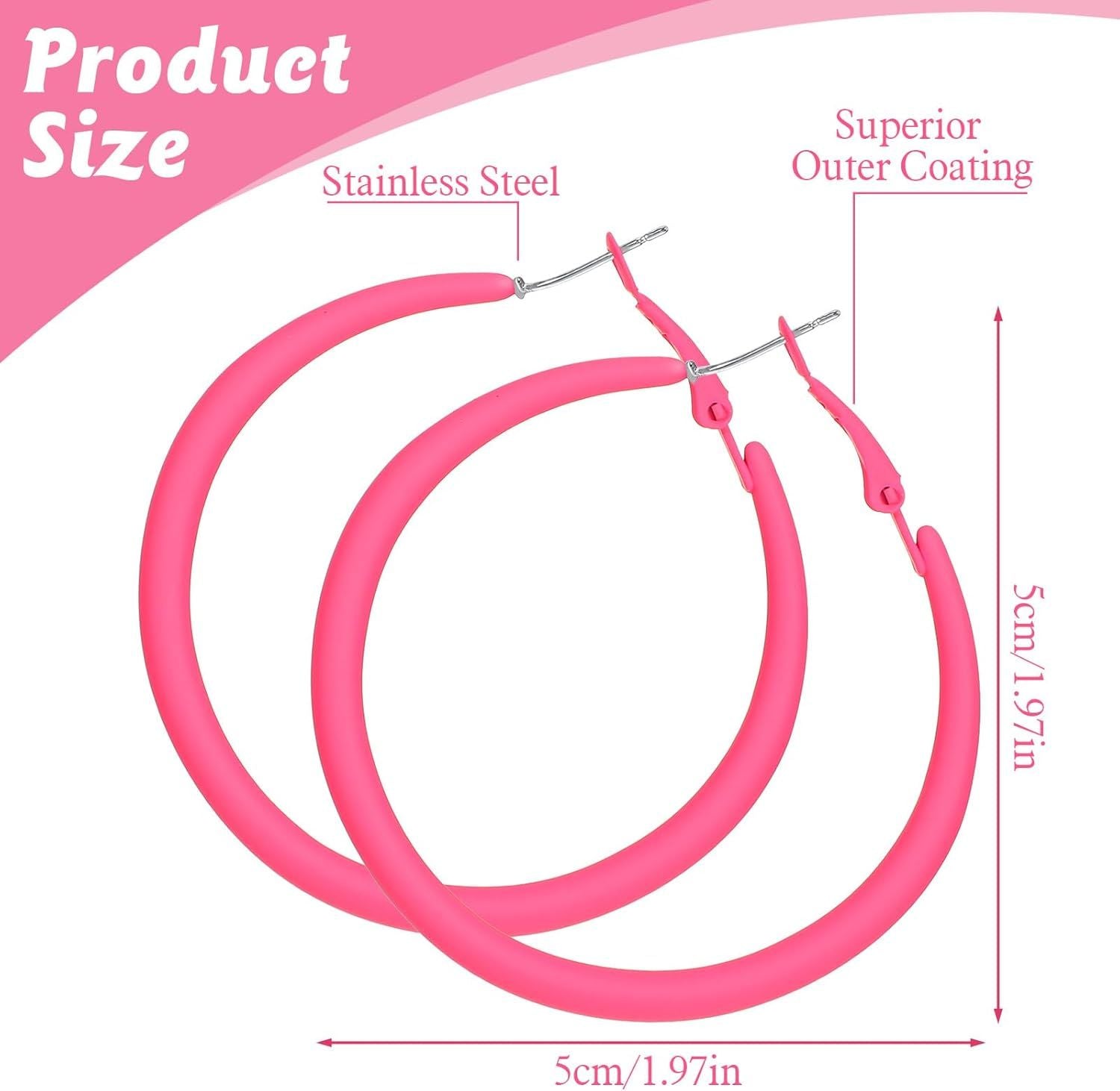 Neon Hoop Earrings for Women, 80s 90s Hoop Earring Big Earrings Retro Neon Earring for Party Outfits Y2k Jewelry Accessories Hot Pink