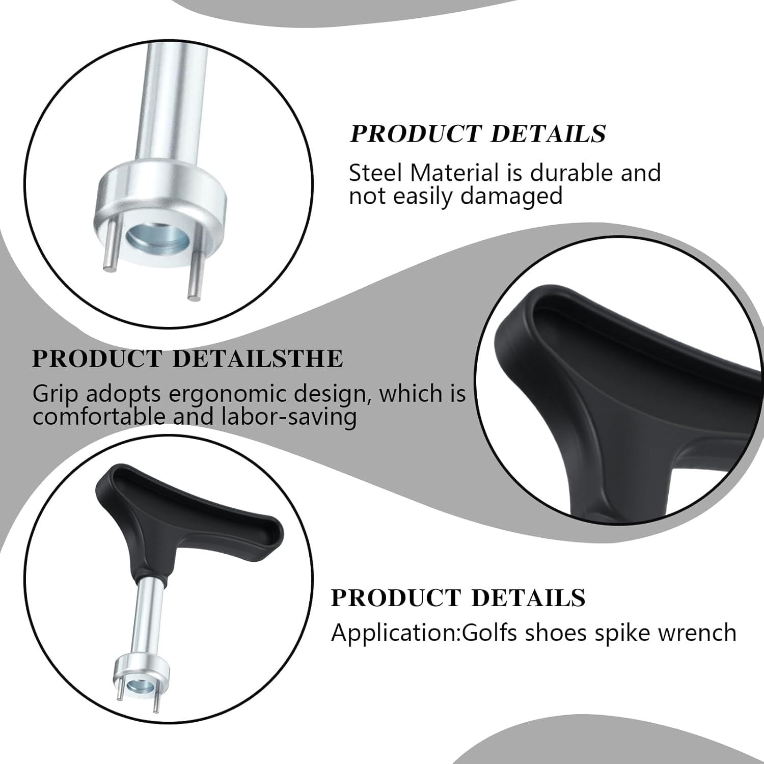 2 Pcs Golf Spike Removal Tool, Stainless Steel Golf Shoe Spikes Wrench, Multifunction Golf Wrench, Adjustment Cleat Key Remover for Spike Shoes Universal, Black