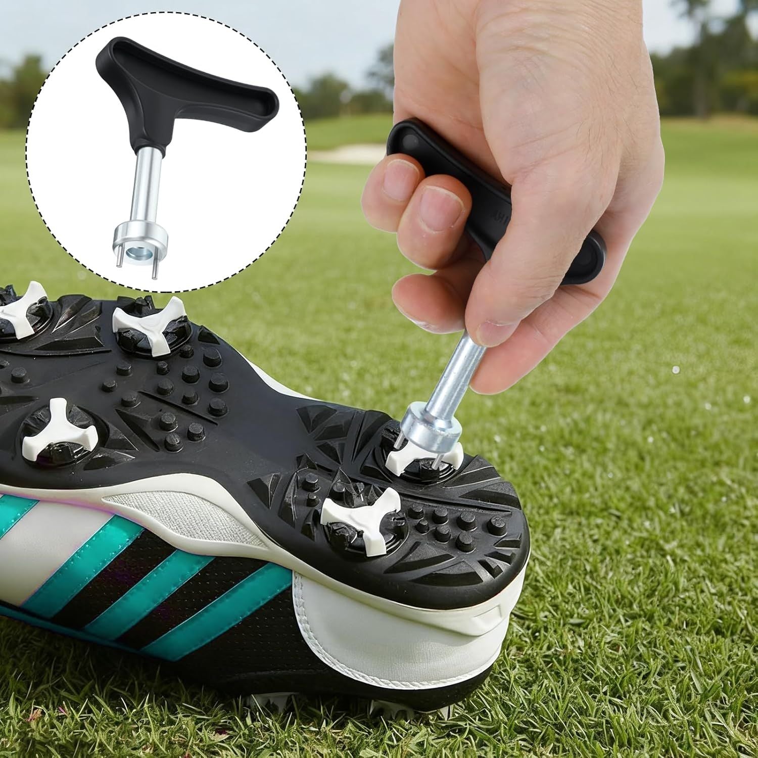 2 Pcs Golf Spike Removal Tool, Stainless Steel Golf Shoe Spikes Wrench, Multifunction Golf Wrench, Adjustment Cleat Key Remover for Spike Shoes Universal, Black