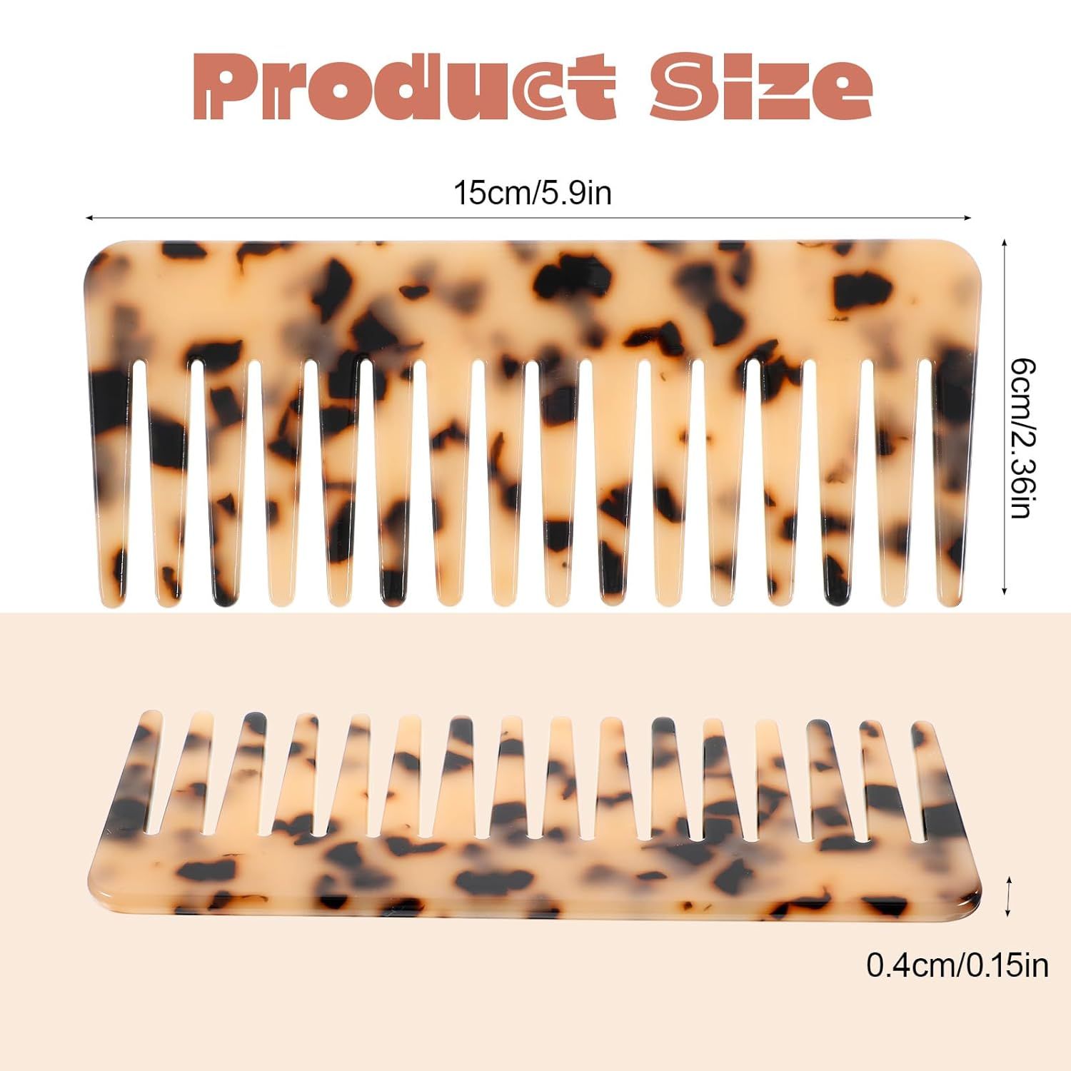 2PCS Large Wide Tooth Combs for Curls, Tortoise Shell Comb, Large Detangling Comb Cellulose Detangler Combs for Women Thick Curly Wavy Wet Dry Hair Tortoise Shell, Ivory