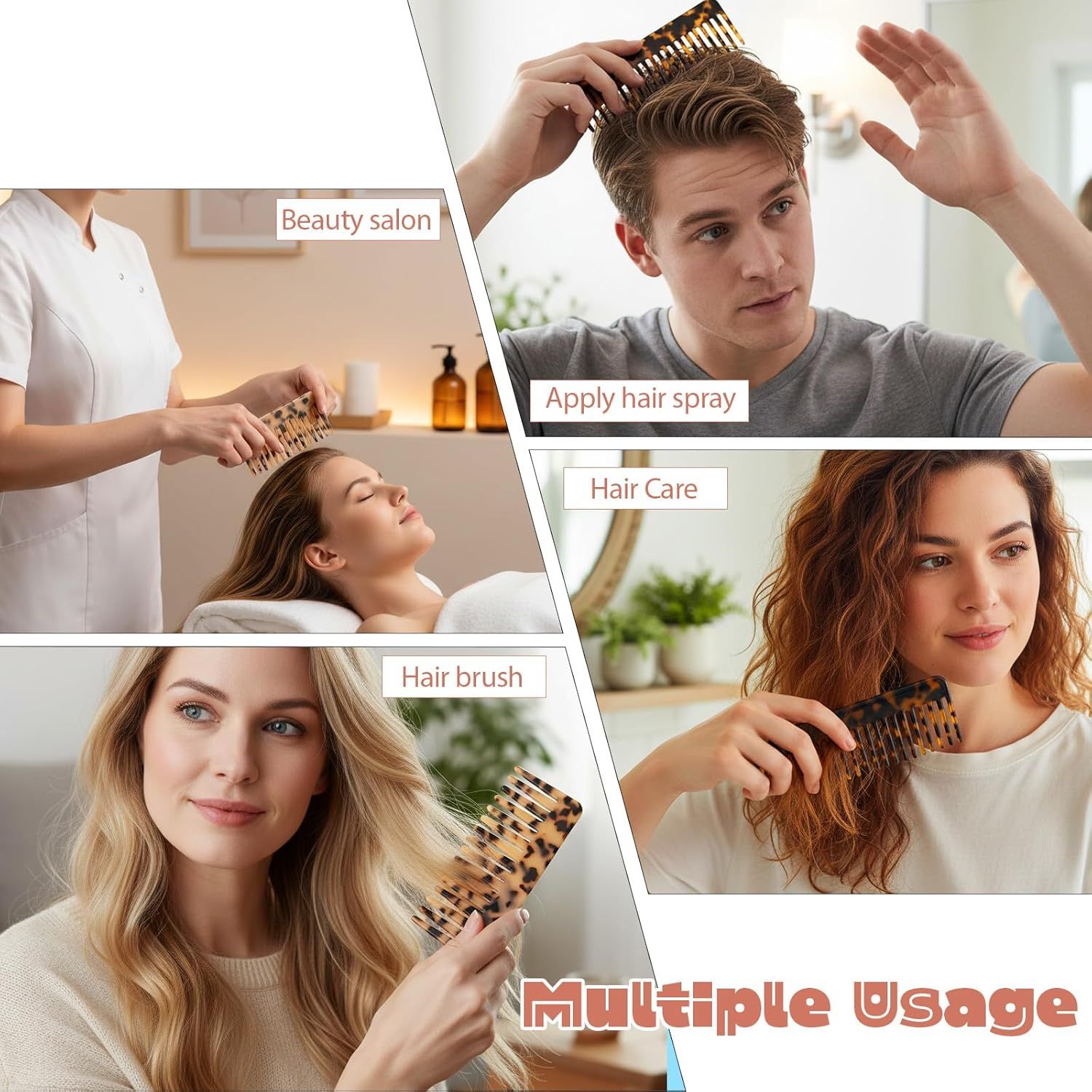2PCS Large Wide Tooth Combs for Curls, Tortoise Shell Comb, Large Detangling Comb Cellulose Detangler Combs for Women Thick Curly Wavy Wet Dry Hair Tortoise Shell, Ivory