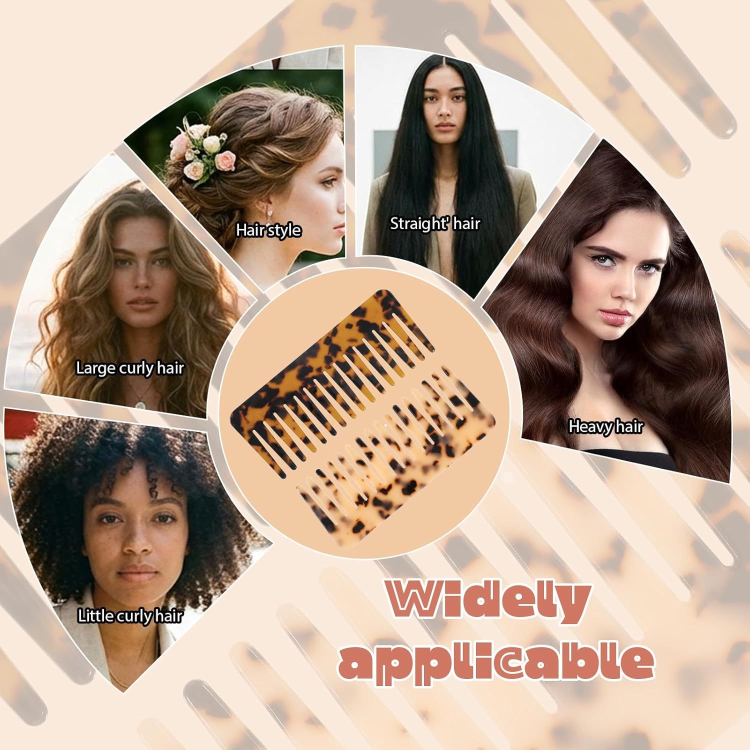 2PCS Large Wide Tooth Combs for Curls, Tortoise Shell Comb, Large Detangling Comb Cellulose Detangler Combs for Women Thick Curly Wavy Wet Dry Hair Tortoise Shell, Ivory