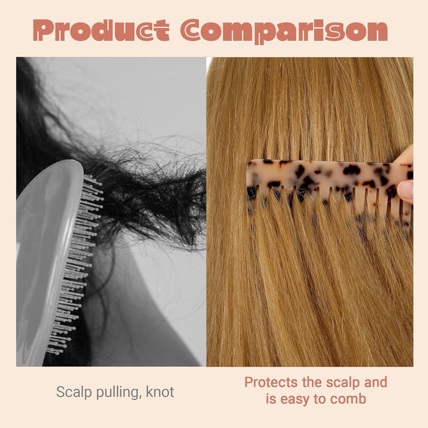 2PCS Large Wide Tooth Combs for Curls, Tortoise Shell Comb, Large Detangling Comb Cellulose Detangler Combs for Women Thick Curly Wavy Wet Dry Hair Tortoise Shell, Ivory