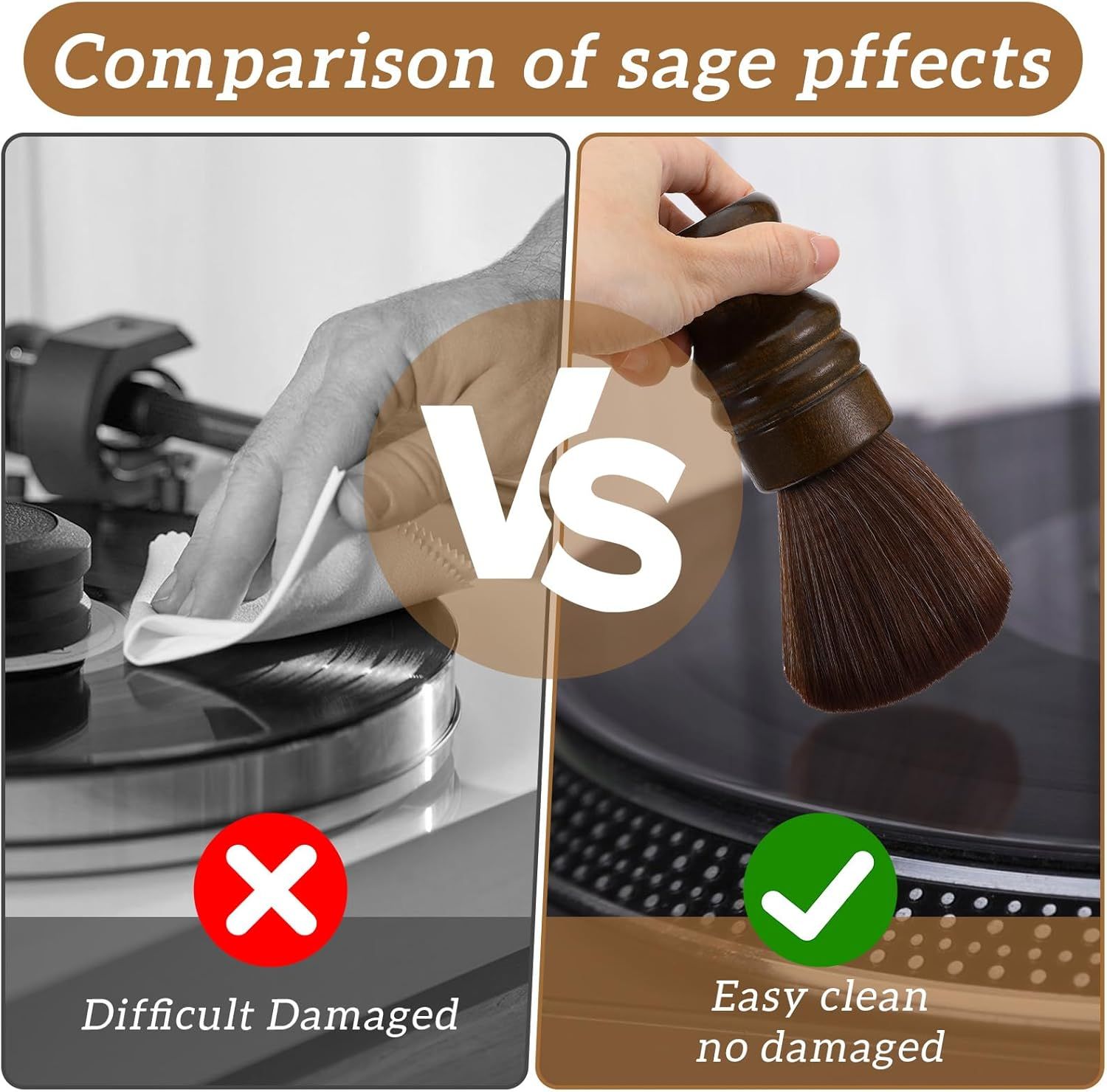 Vinyl Record Cleaning Brush, Vinyl Record Brush with Fine Fiber Bristles, Anti-Static Soft Record Brush, Wood Record Cleaner Accessories for Vinyl Cd Album Care