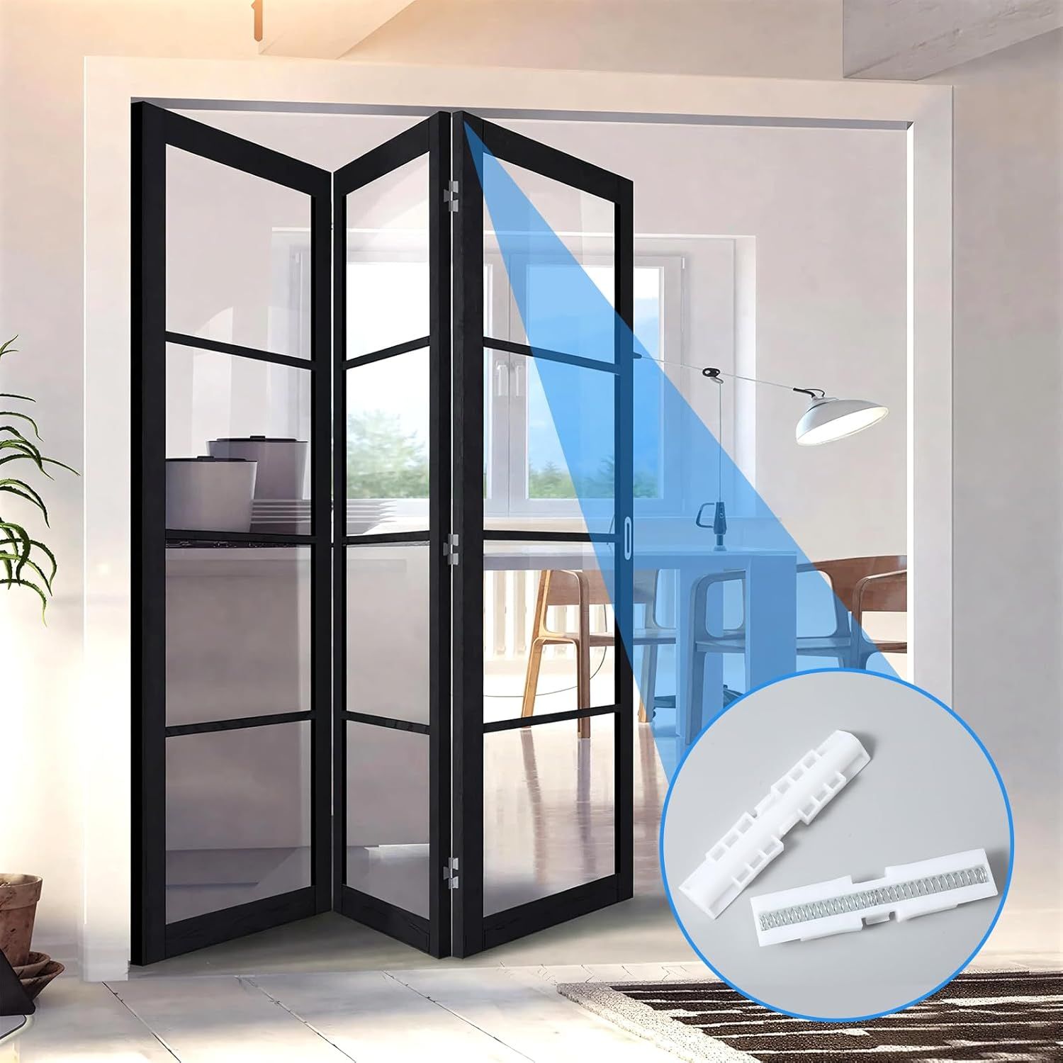 3 Pcs Bifold Door Spring Slide Rail, PET Bi-Fold Door Slide Guide, White Top Track Guide for Bi-Fold Closet Doors and Folding Doors, Easy to Install Bifold Closet Door Replacement Hardware