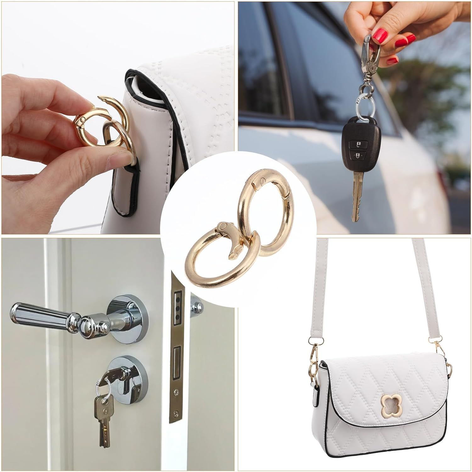 16 Pcs Spring O Ring Clips, Metal Key Ring Clips, Round Carabiner Clip, Small Keychain Clip for Keys, Buckle, Handbag, Bag Purse, Mini Keyring, Replacement Paracord Keychain Gold, Silver