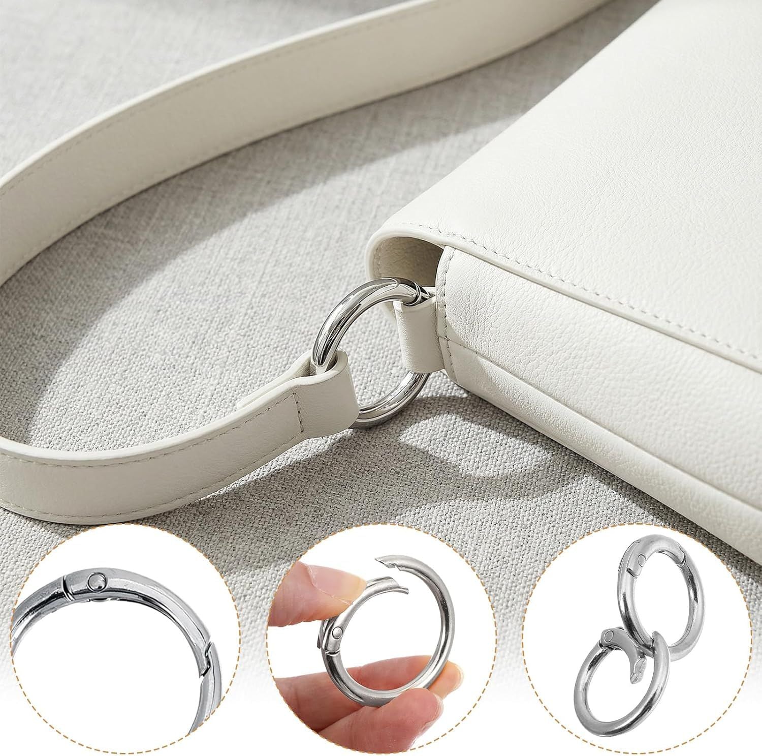 16 Pcs Spring O Ring Clips, Metal Key Ring Clips, Round Carabiner Clip, Small Keychain Clip for Keys, Buckle, Handbag, Bag Purse, Mini Keyring, Replacement Paracord Keychain Gold, Silver