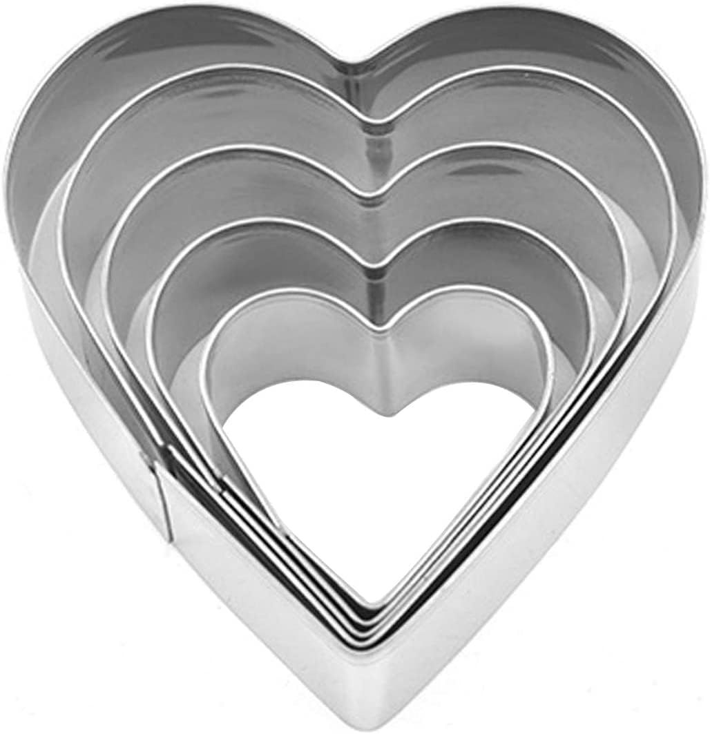 5 Pieces Heart Cookie Cutter Set - Valentine's Day Heart Shapes Stainless Steel Cutters Molds for Anniversary, Bridal, Engagement and Wedding, Baking Gifts