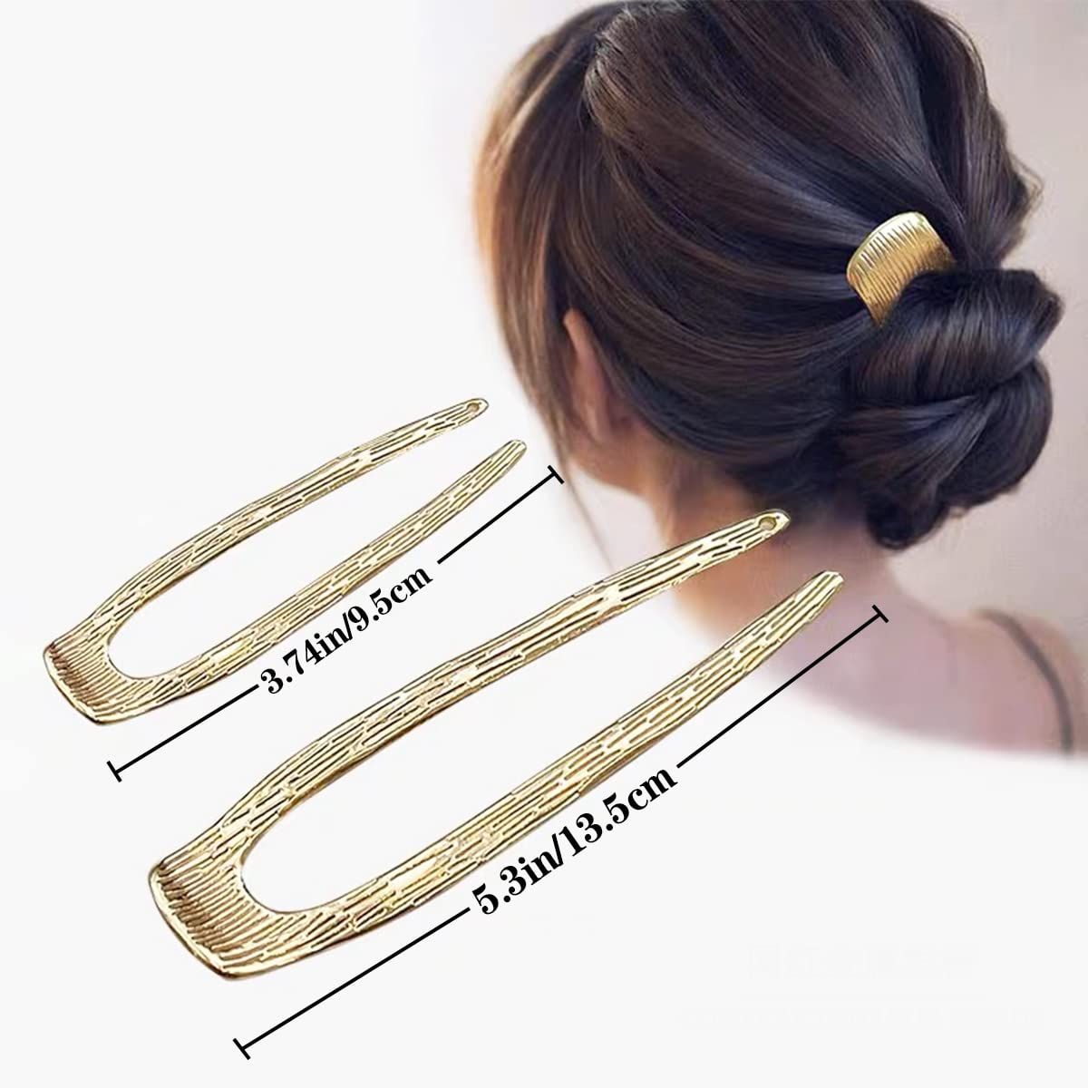6 PCS 2 Sizes U-Shaped Hair Pins French Hair Forks Tortoise Shell Metal U Shape Hair Sticks for Thin Thick Hair Women Vintage Hairstyle Accessories