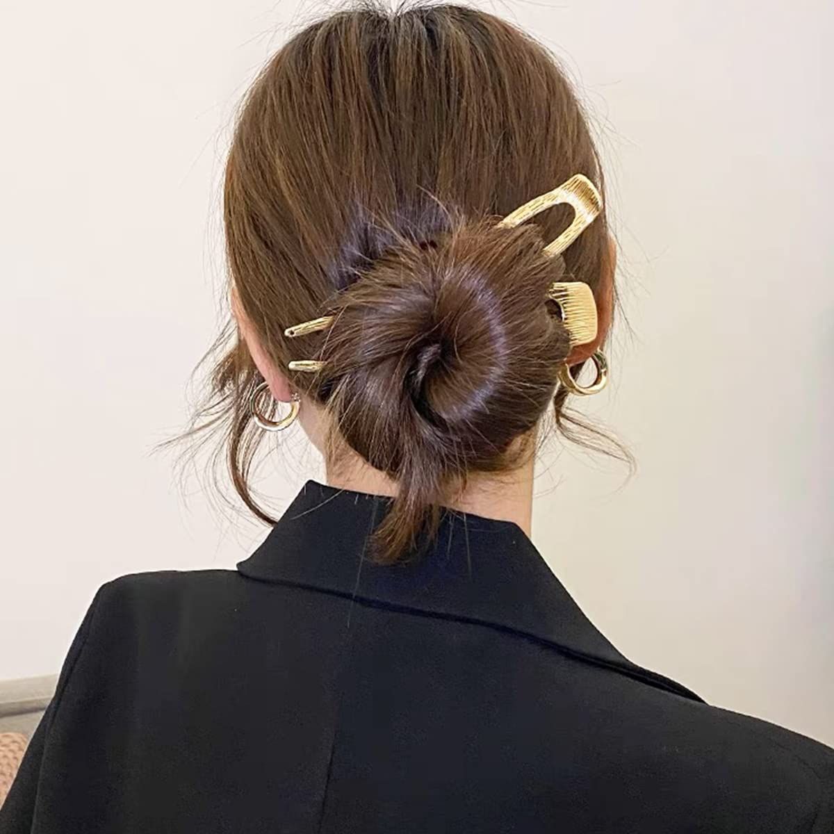 6 PCS 2 Sizes U-Shaped Hair Pins French Hair Forks Tortoise Shell Metal U Shape Hair Sticks for Thin Thick Hair Women Vintage Hairstyle Accessories