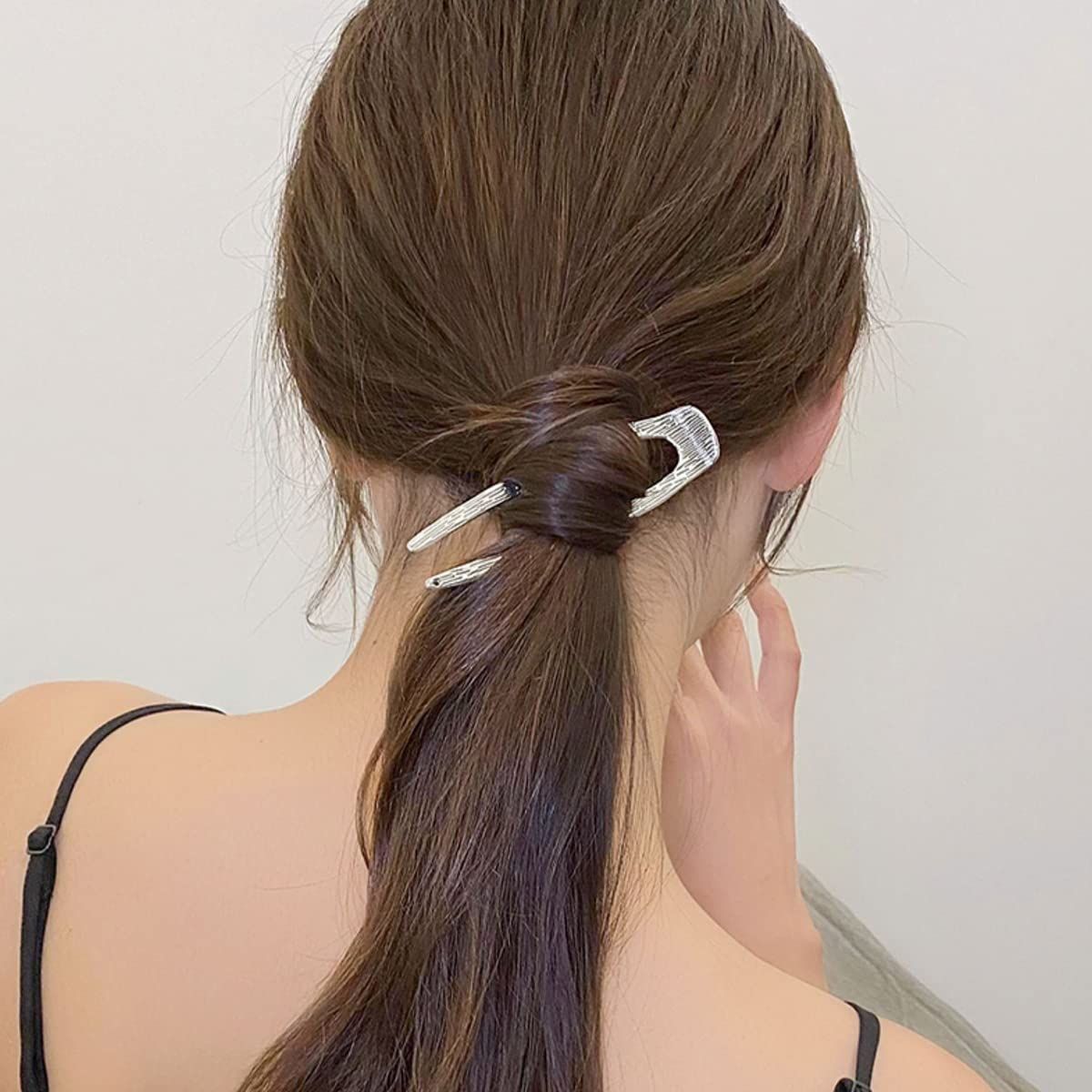 6 PCS 2 Sizes U-Shaped Hair Pins French Hair Forks Tortoise Shell Metal U Shape Hair Sticks for Thin Thick Hair Women Vintage Hairstyle Accessories