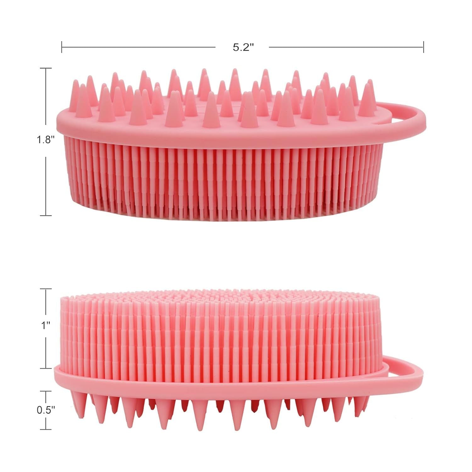 Upgrade 2 in 1 Bath and Shampoo Body Brush, Silicone Exfoliating Body Scrubber for Use in Shower, Premium Silicone Loofah, Head Scrubber, Scalp Massager, Easy to Clean 1PC Pink
