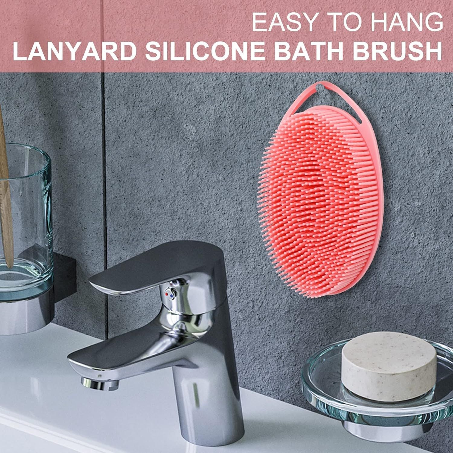 Upgrade 2 in 1 Bath and Shampoo Body Brush, Silicone Exfoliating Body Scrubber for Use in Shower, Premium Silicone Loofah, Head Scrubber, Scalp Massager, Easy to Clean 1PC Pink