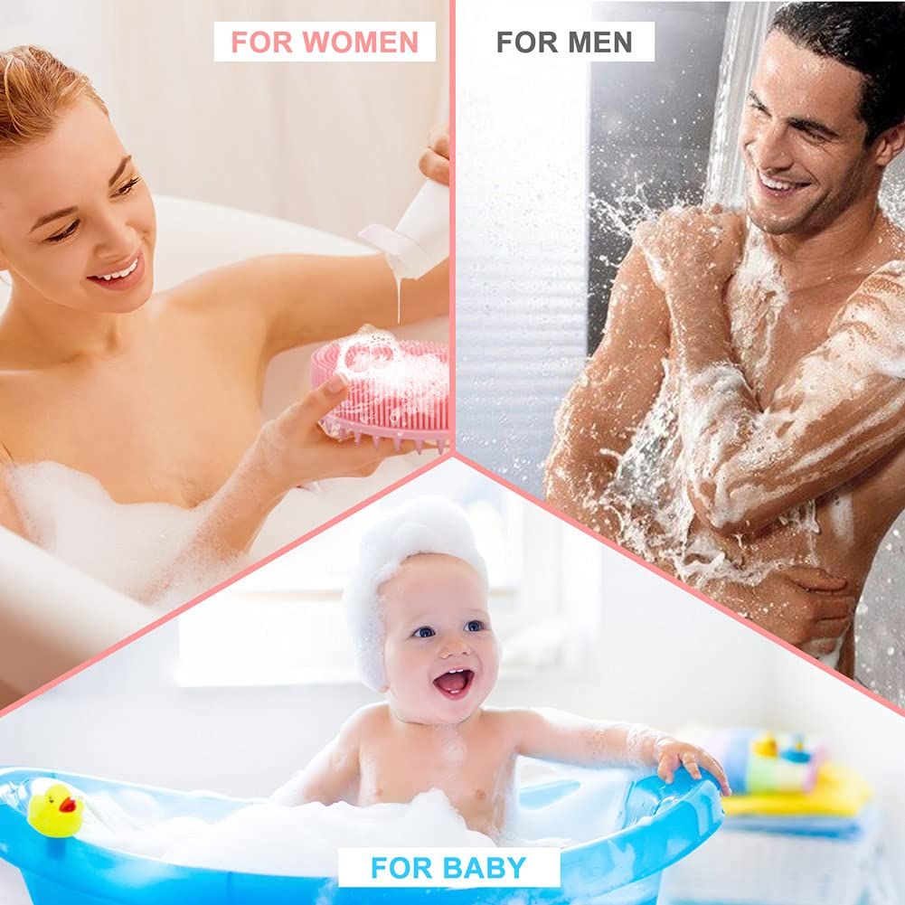 Upgrade 2 in 1 Bath and Shampoo Body Brush, Silicone Exfoliating Body Scrubber for Use in Shower, Premium Silicone Loofah, Head Scrubber, Scalp Massager, Easy to Clean 1PC Pink