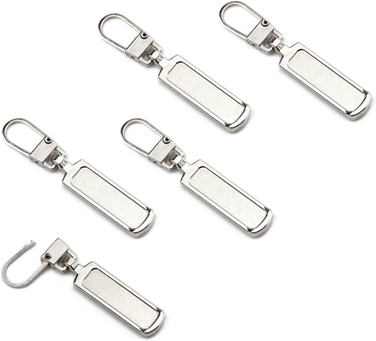 Metal Zipper Pull Replacement for Small Holes, Detachable, Repair for Jacket, Bag Boots, Purse, Coat, Pants 5 Pcs Silver