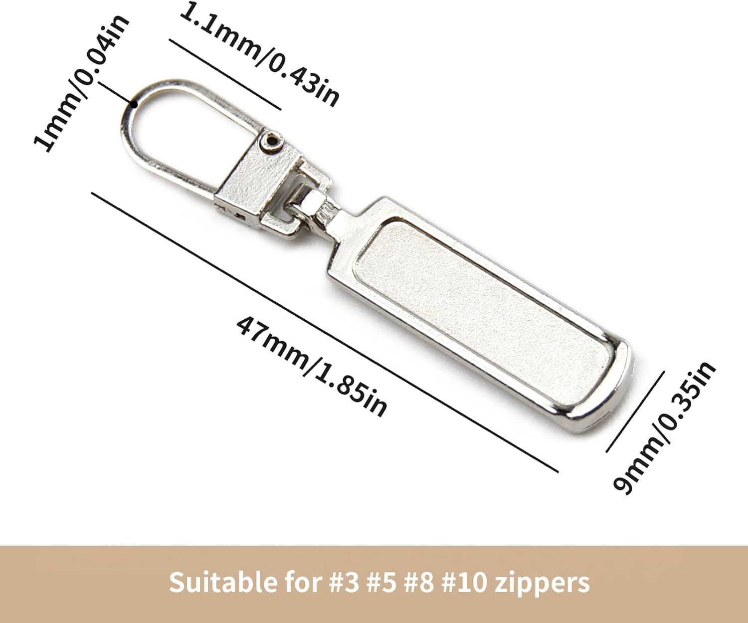 Metal Zipper Pull Replacement for Small Holes, Detachable, Repair for Jacket, Bag Boots, Purse, Coat, Pants 5 Pcs Silver