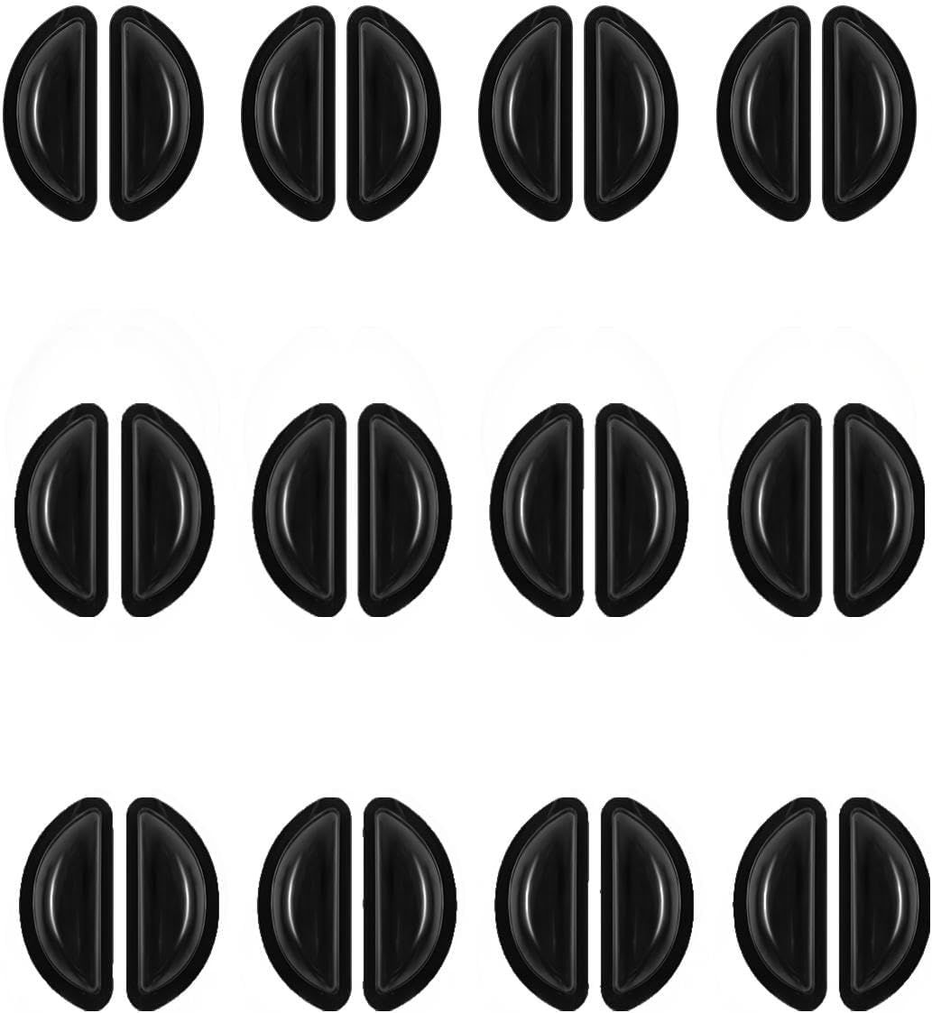 12 Pairs Soft Silicone Adhesive Eyeglass Nose Pads Non Slip with 3.5 Mm/ 0.4 Inch Thickness Air Bag for All Type Full Plastic Frames, Sunglasses, Reading Glasses Black