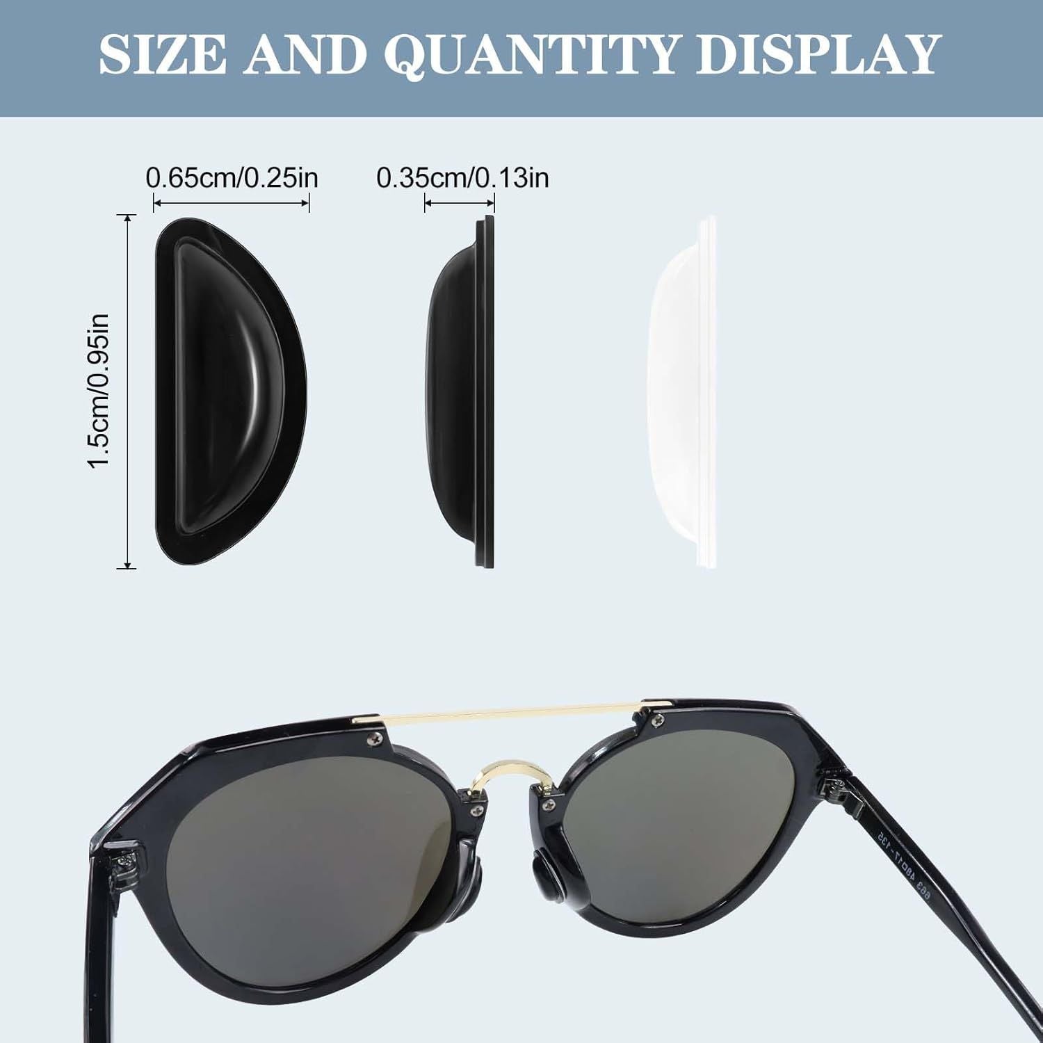 12 Pairs Soft Silicone Adhesive Eyeglass Nose Pads Non Slip with 3.5 Mm/ 0.4 Inch Thickness Air Bag for All Type Full Plastic Frames, Sunglasses, Reading Glasses Black