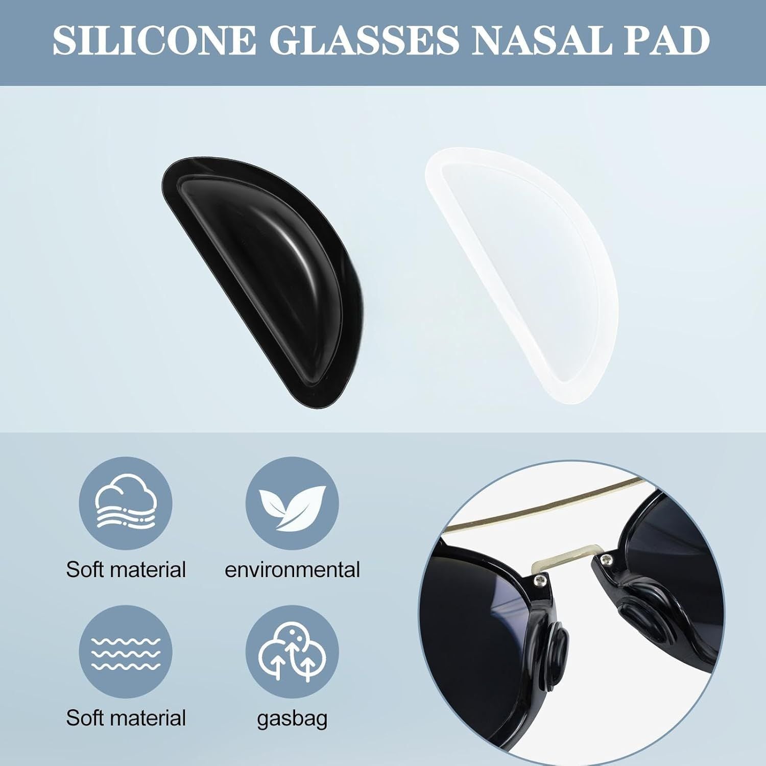 12 Pairs Soft Silicone Adhesive Eyeglass Nose Pads Non Slip with 3.5 Mm/ 0.4 Inch Thickness Air Bag for All Type Full Plastic Frames, Sunglasses, Reading Glasses Black